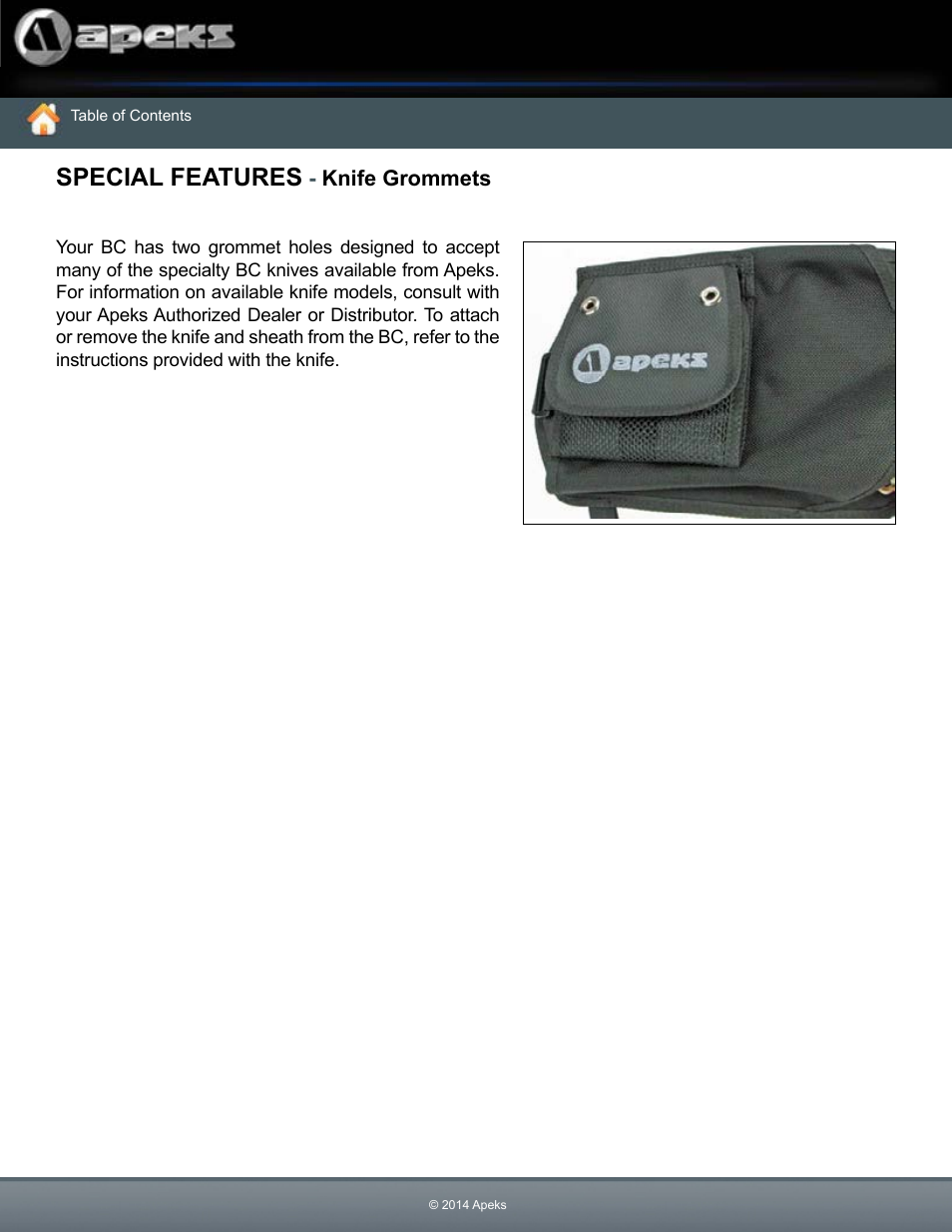 Special features knife grommets, Special features | Aqua Lung Black Ice BC User Manual | Page 33 / 37