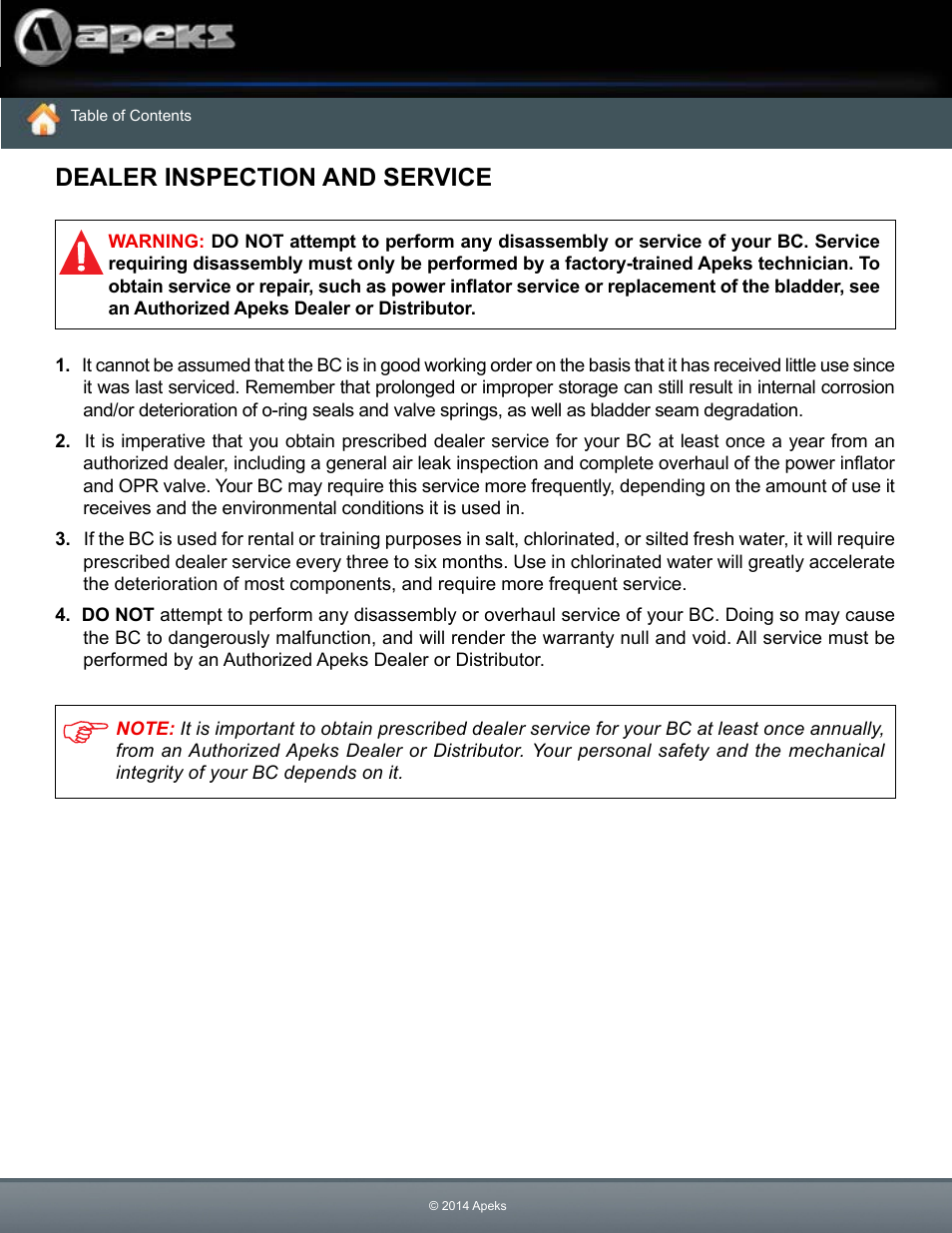 Dealer inspection and service | Aqua Lung Black Ice BC User Manual | Page 6 / 37