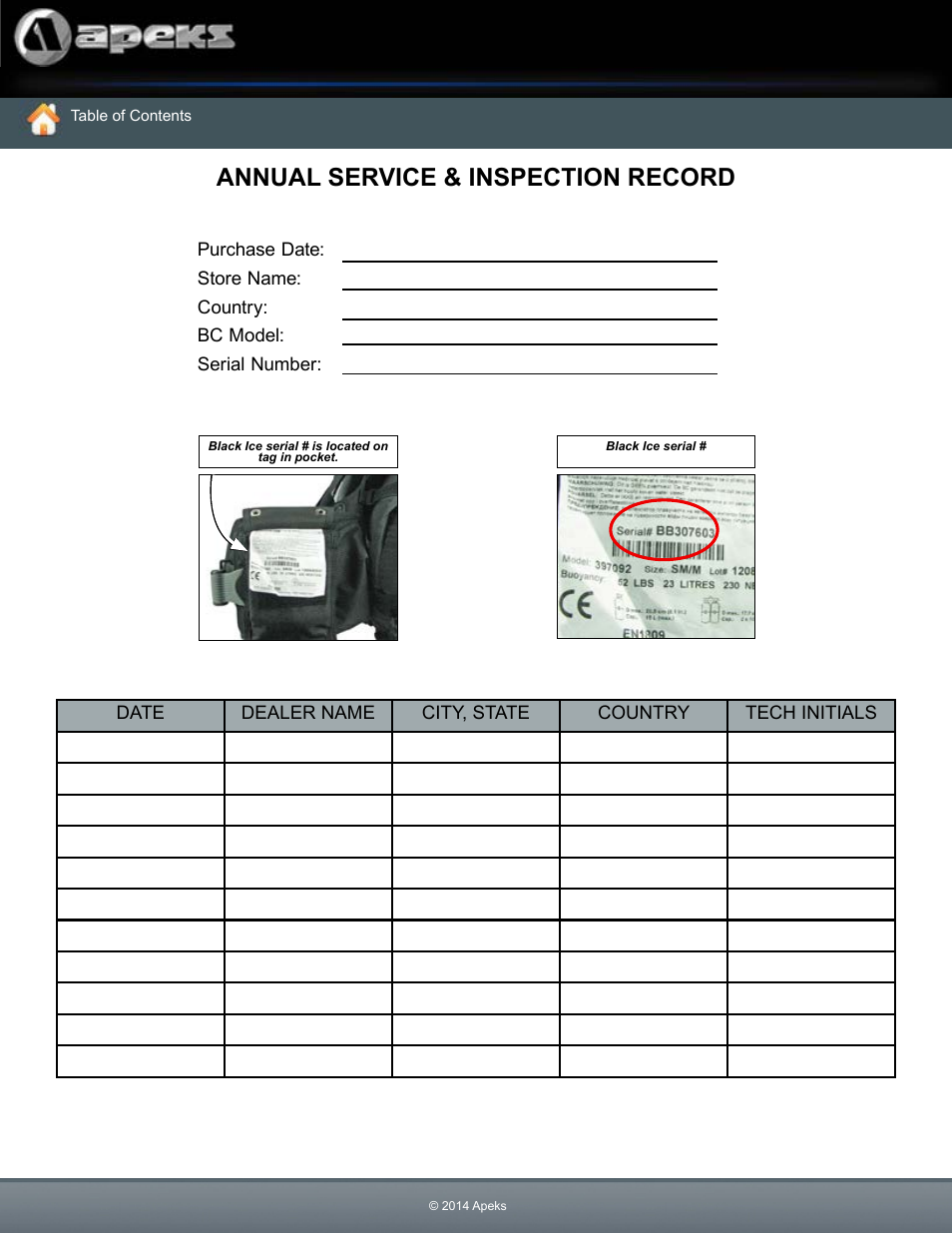 Annual service and inspection record, Annual service & inspection record | Aqua Lung Black Ice BC User Manual | Page 7 / 37