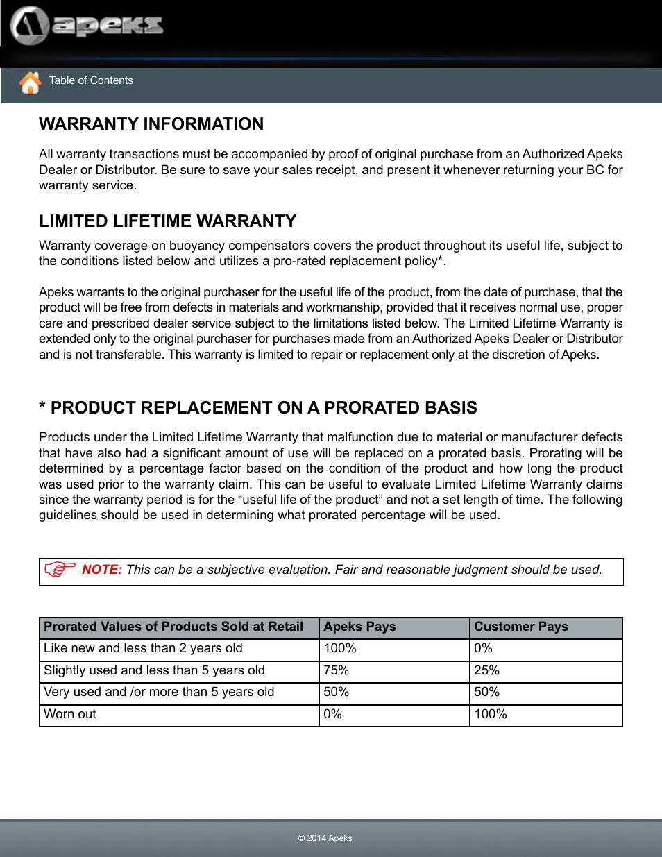 Warranty information, Limited lifetime warranty, Product replacement on a prorated basis | Aqua Lung Black Ice BC User Manual | Page 8 / 37