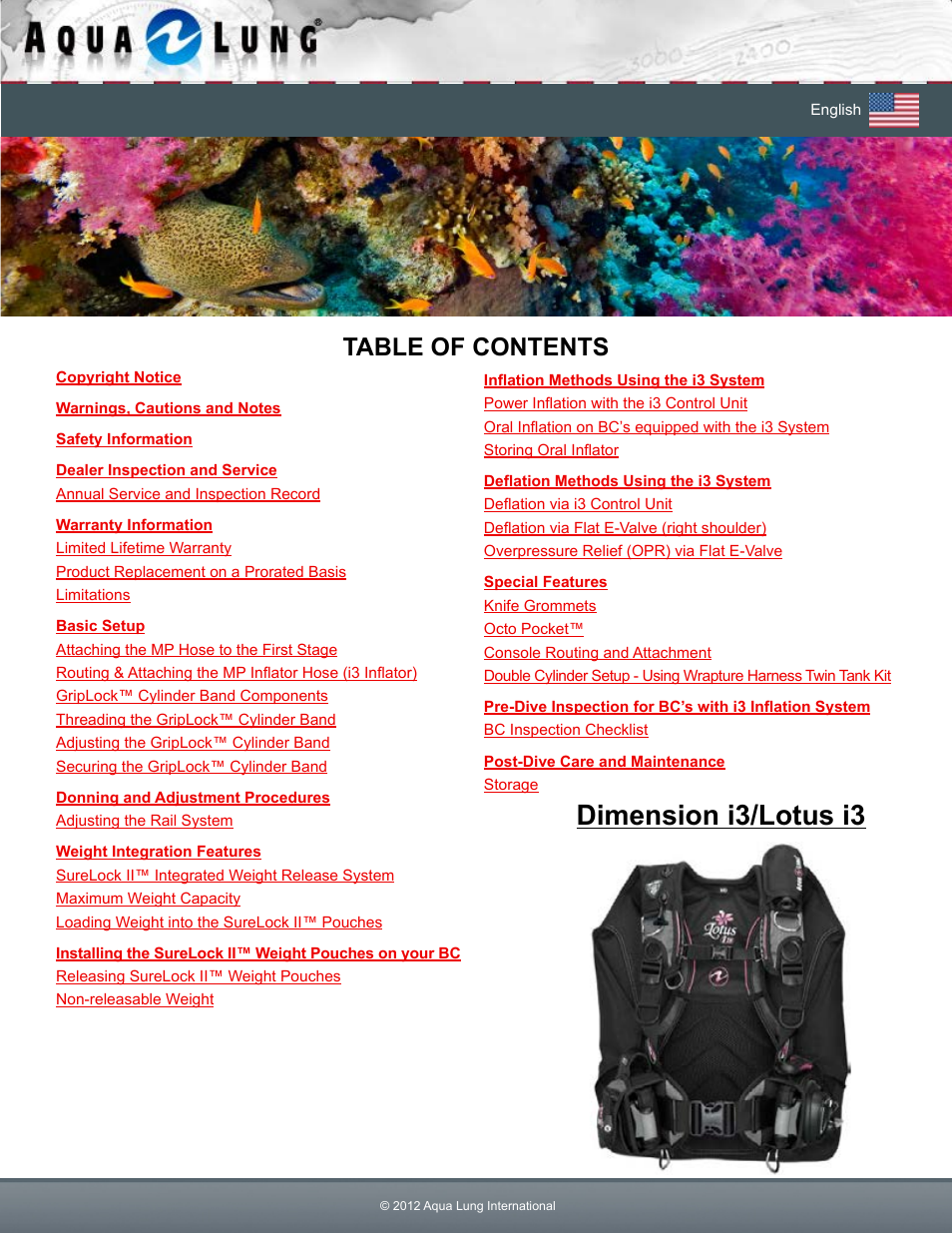 Aqua Lung Dimension i3 / Lotus i3 BC User Manual | 41 pages