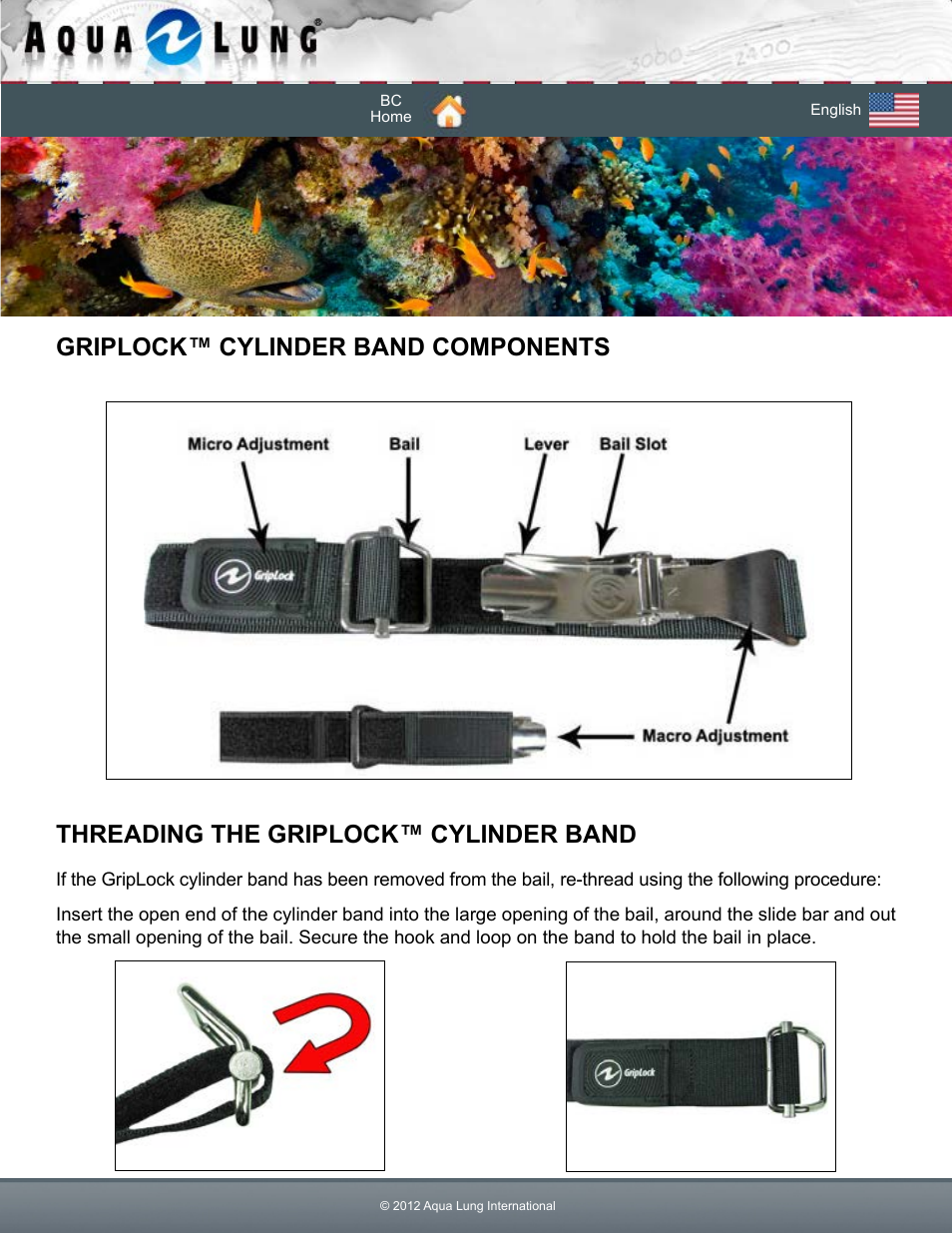 Threading the griplock™ cylinder band, Griplock™ cylinder band components | Aqua Lung Dimension i3 / Lotus i3 BC User Manual | Page 14 / 41