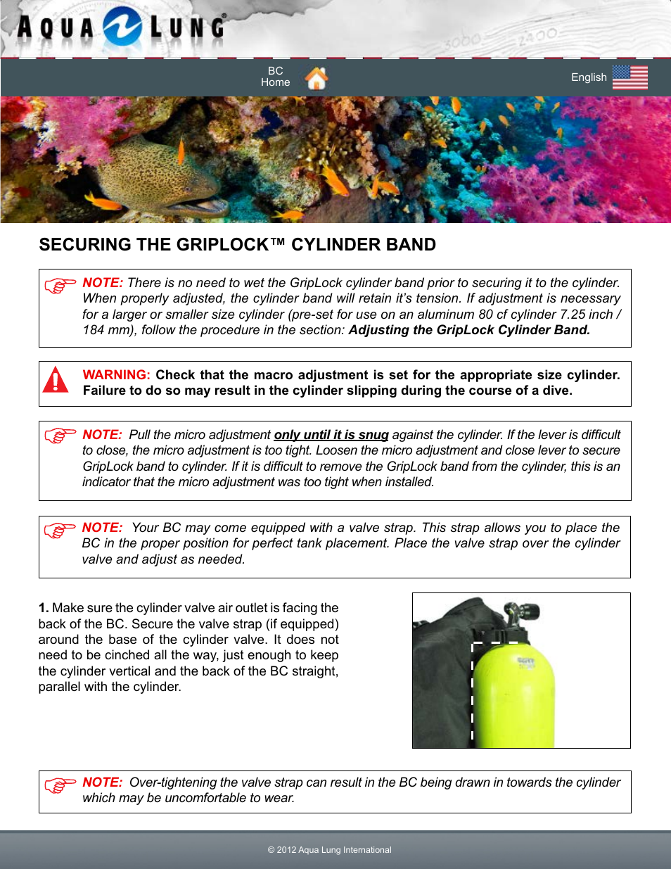 Securing the griplock™ cylinder band | Aqua Lung Dimension i3 / Lotus i3 BC User Manual | Page 16 / 41