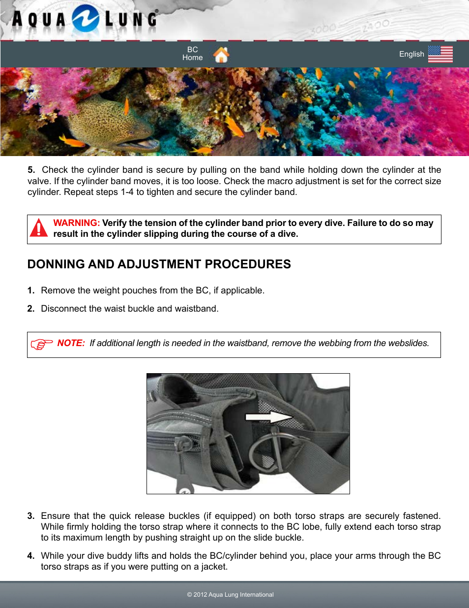 Donning and adjustment procedures | Aqua Lung Dimension i3 / Lotus i3 BC User Manual | Page 18 / 41