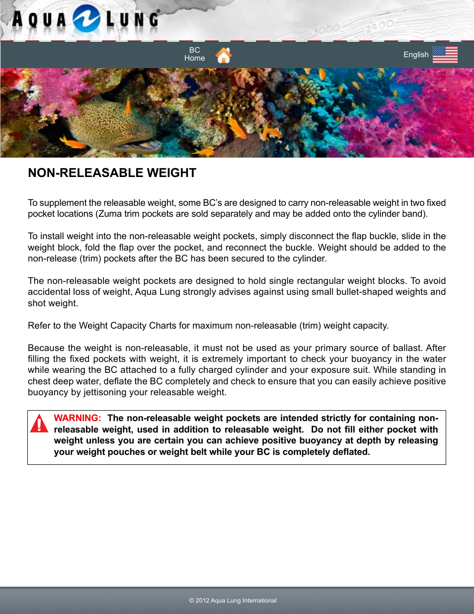 Non-releasable weight | Aqua Lung Dimension i3 / Lotus i3 BC User Manual | Page 28 / 41