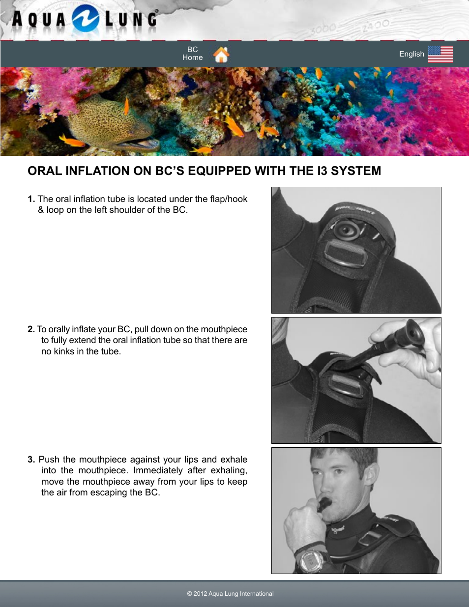 Oral inflation on bc’s equipped with the i3 system | Aqua Lung Dimension i3 / Lotus i3 BC User Manual | Page 30 / 41