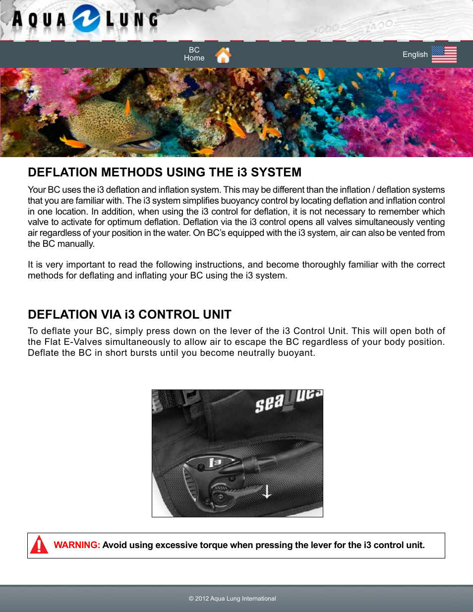 Deflation methods using the i3 system, Deflation via i3 control unit | Aqua Lung Dimension i3 / Lotus i3 BC User Manual | Page 33 / 41
