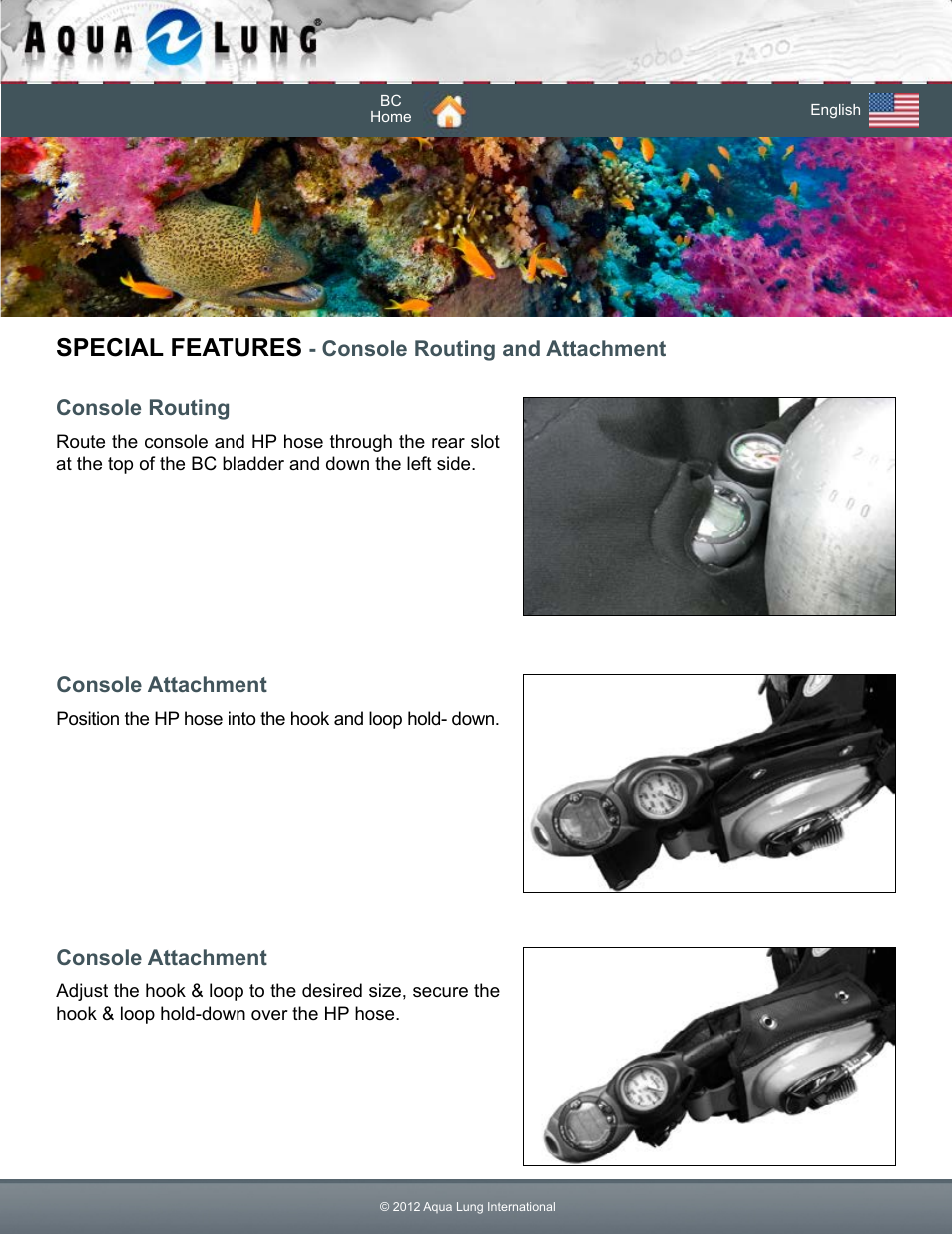 Console routing and attachment, Special features | Aqua Lung Dimension i3 / Lotus i3 BC User Manual | Page 38 / 41