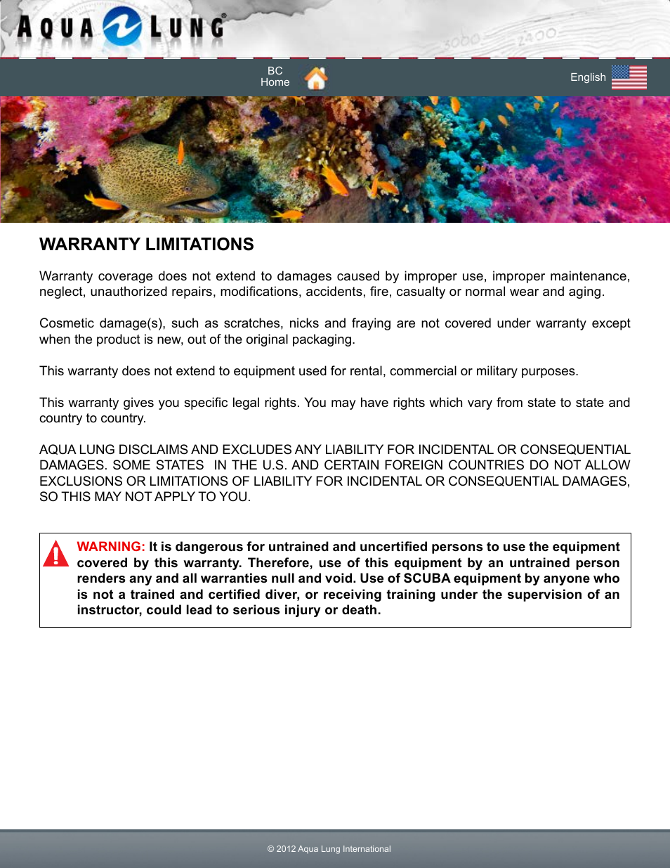 Limitations, Warranty limitations | Aqua Lung Dimension i3 / Lotus i3 BC User Manual | Page 9 / 41