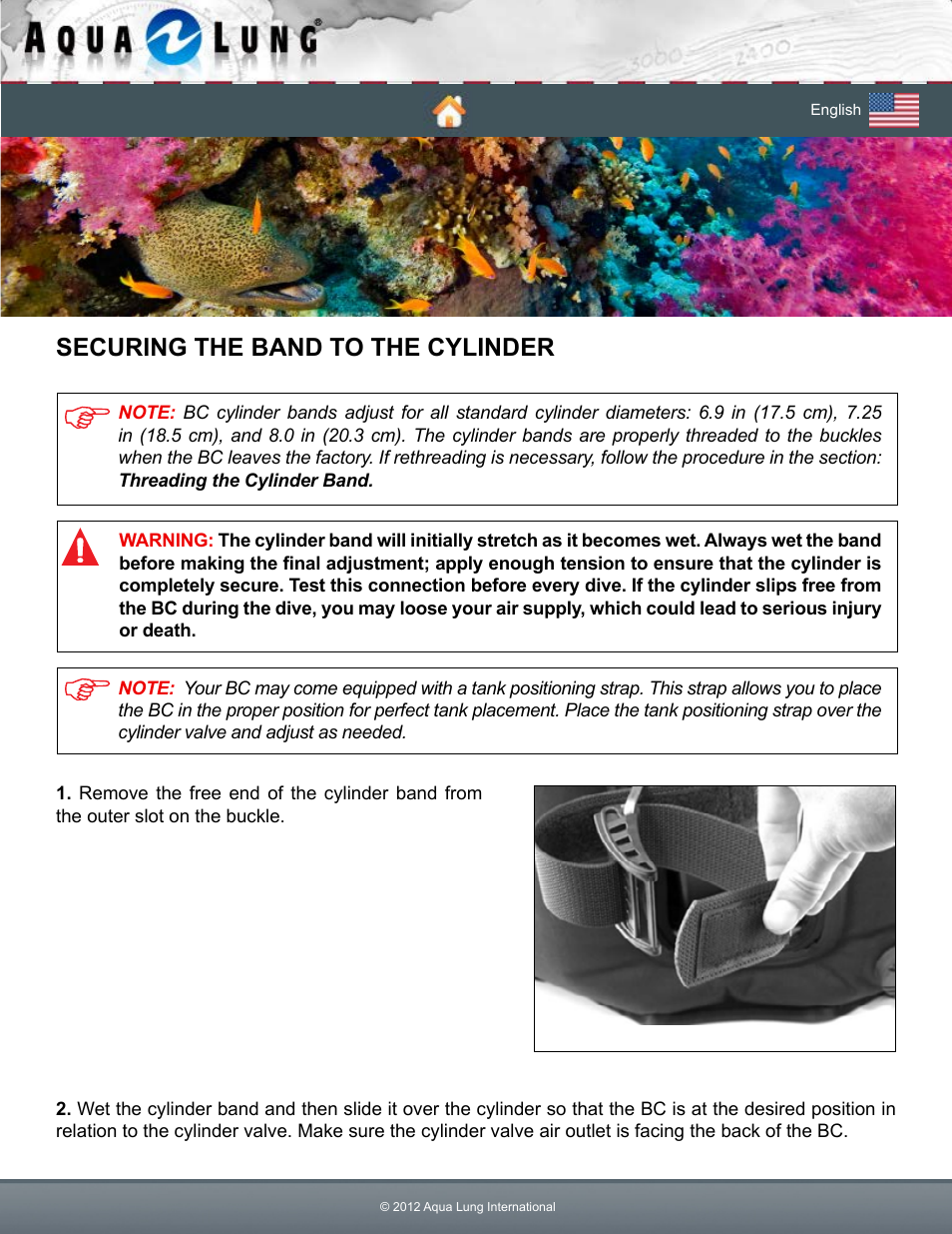 Securing the band to the cylinder | Aqua Lung Pearl BC User Manual | Page 14 / 34