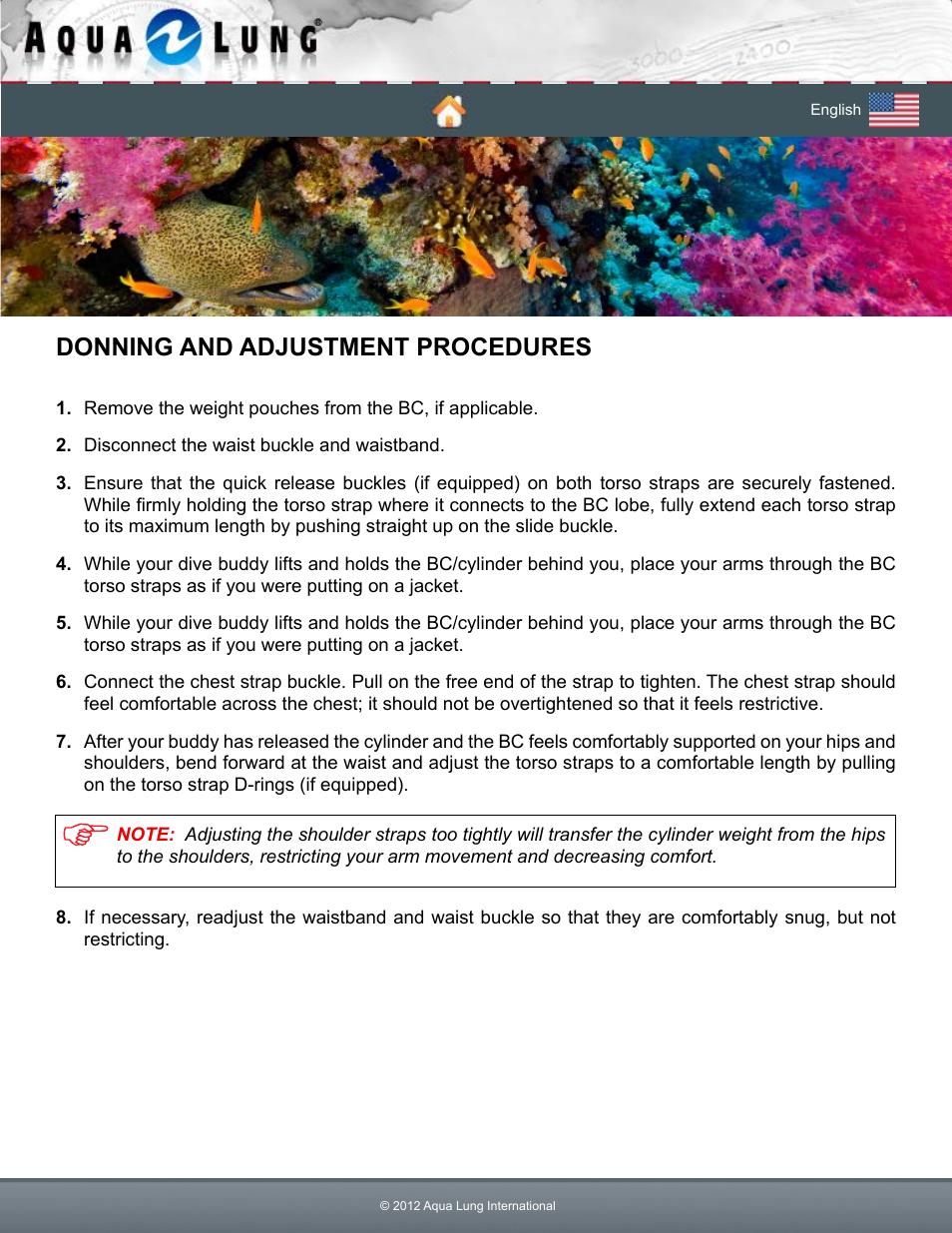 Donning and adjustment procedures | Aqua Lung Pearl BC User Manual | Page 16 / 34