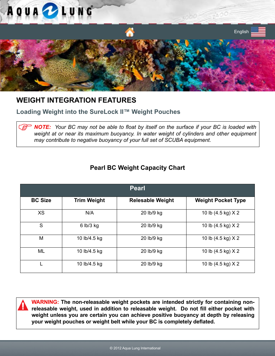 Loading weight into the surelock ii™ pouches, Weight integration features | Aqua Lung Pearl BC User Manual | Page 21 / 34