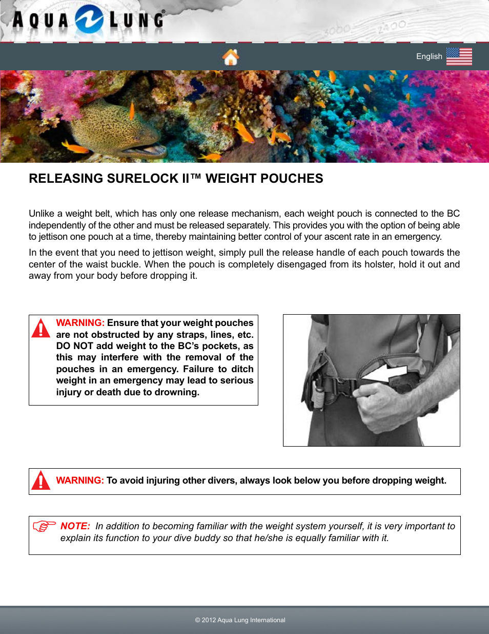 Releasing surelock ii™ weight pouches | Aqua Lung Pearl BC User Manual | Page 25 / 34