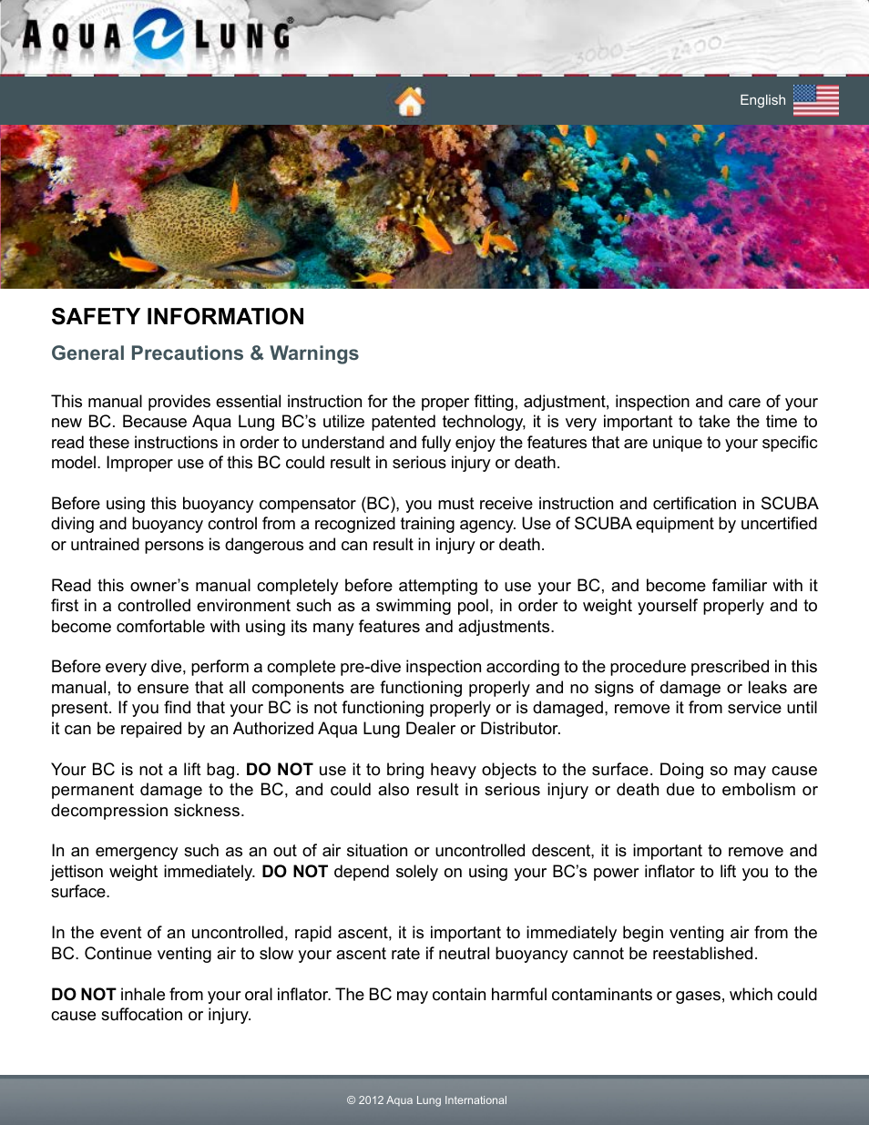 Safety information | Aqua Lung Pearl BC User Manual | Page 3 / 34