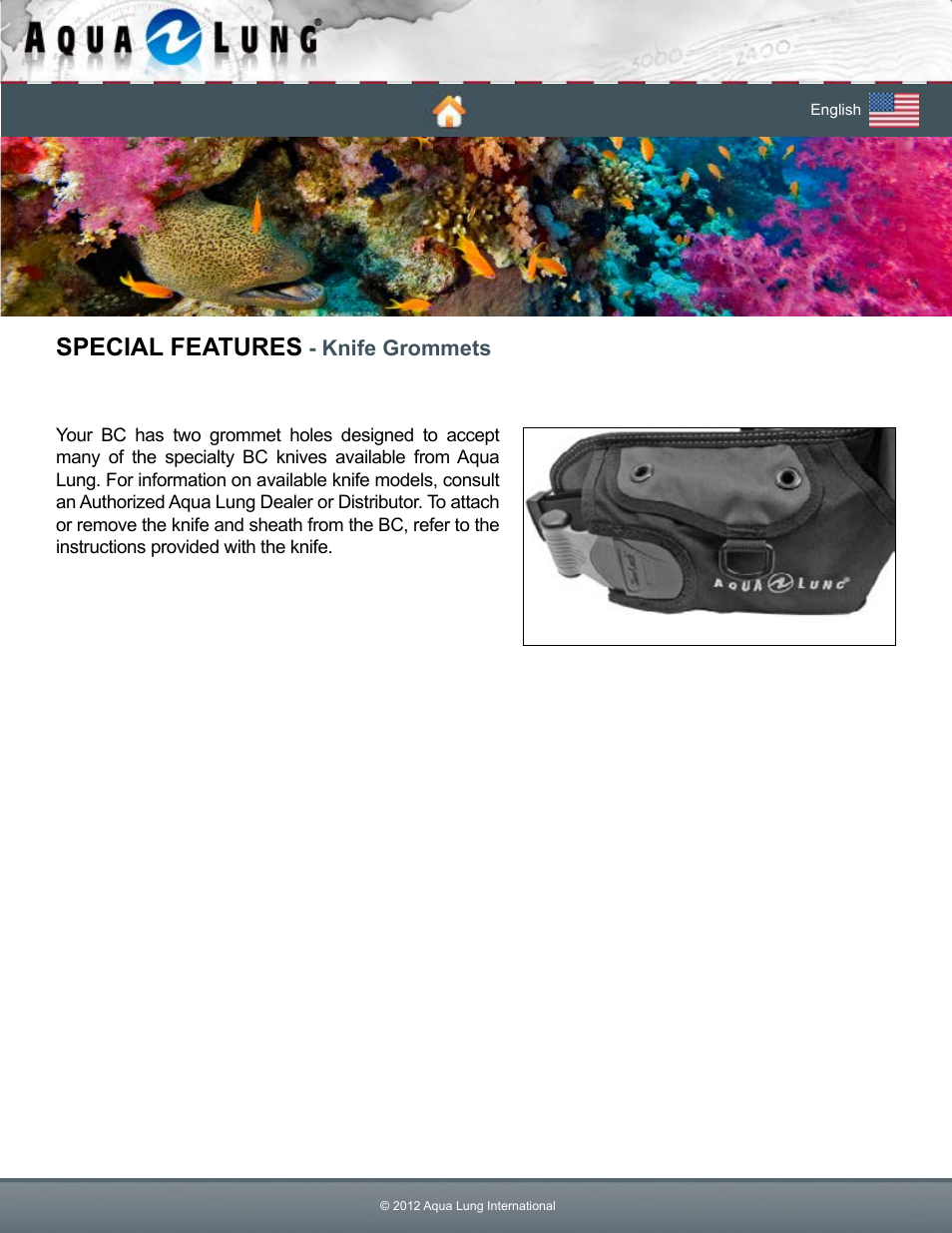 Special features knife grommets, Special features | Aqua Lung Pearl BC User Manual | Page 30 / 34