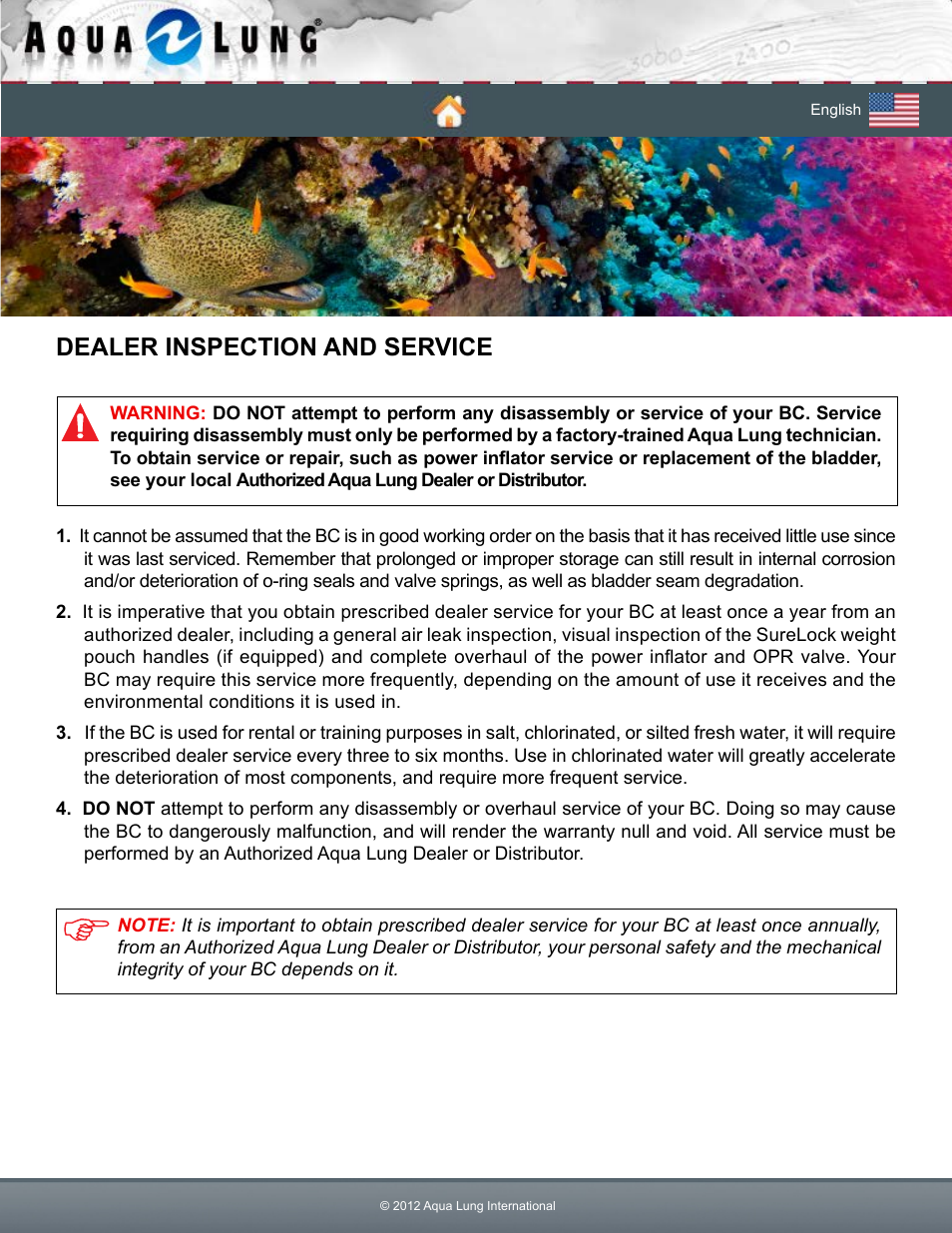 Dealer inspection and service | Aqua Lung Pearl BC User Manual | Page 6 / 34