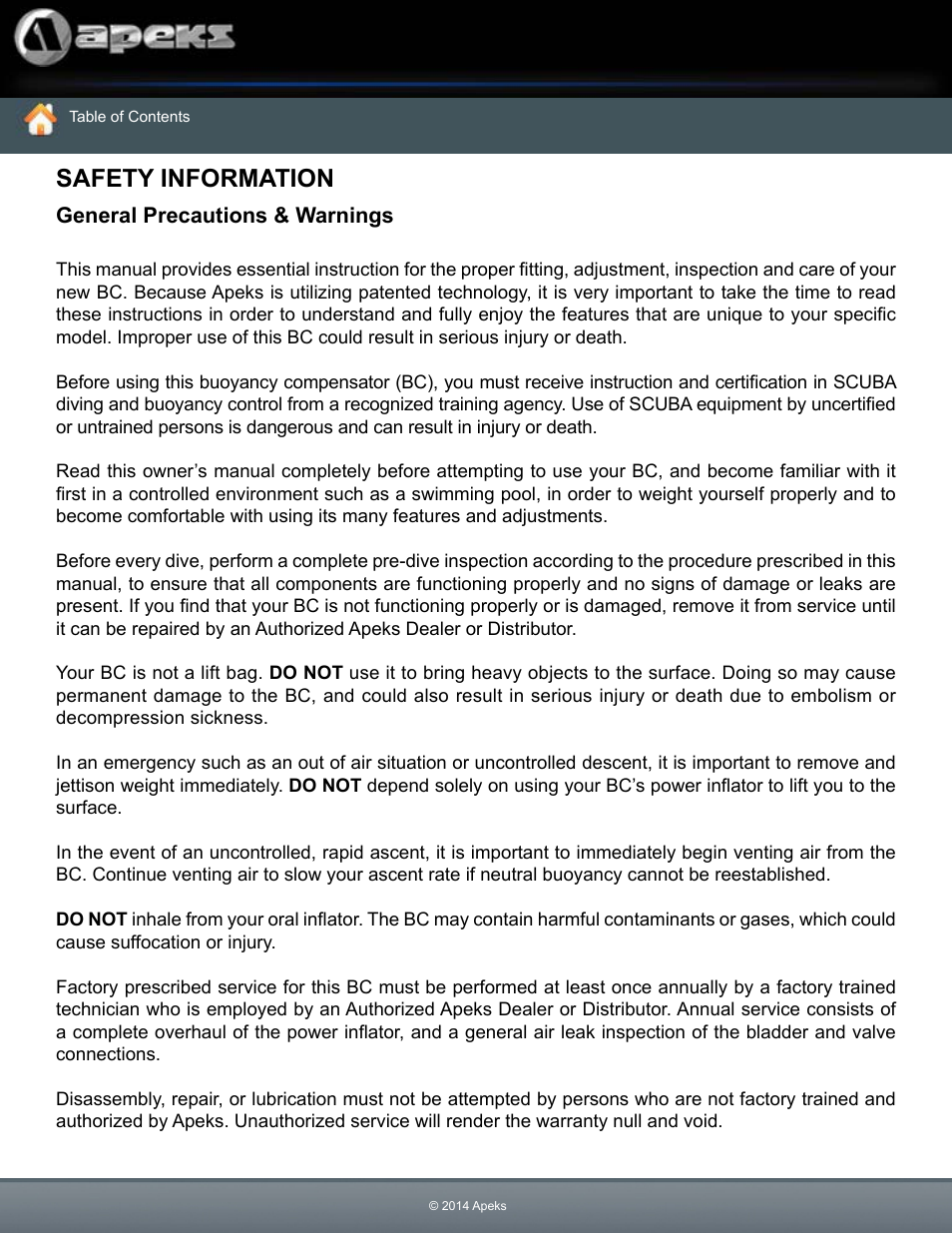 Safety information | Aqua Lung WTX-D Buoyancy System User Manual | Page 3 / 42