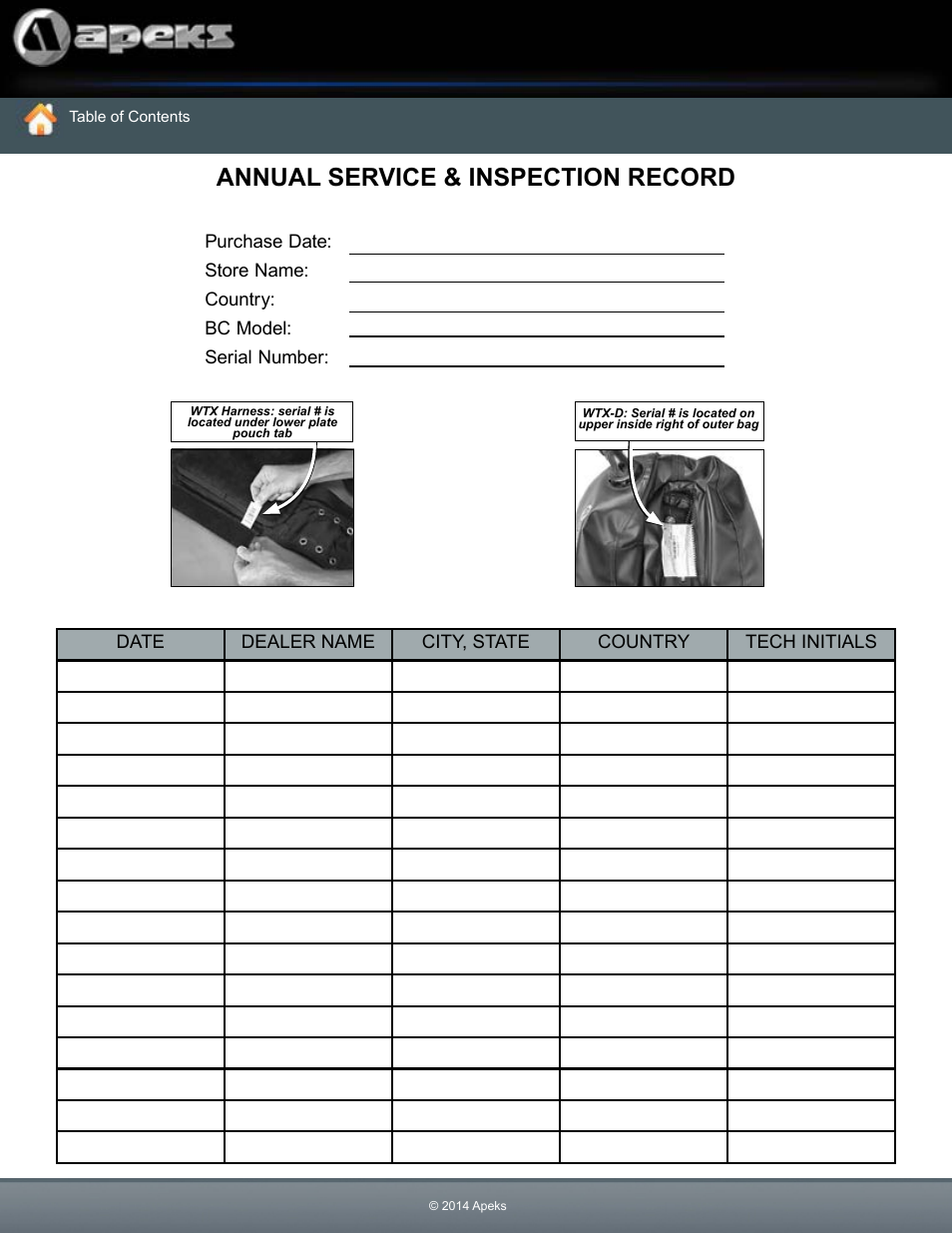 Annual service & inspection record | Aqua Lung WTX-D Buoyancy System User Manual | Page 40 / 42