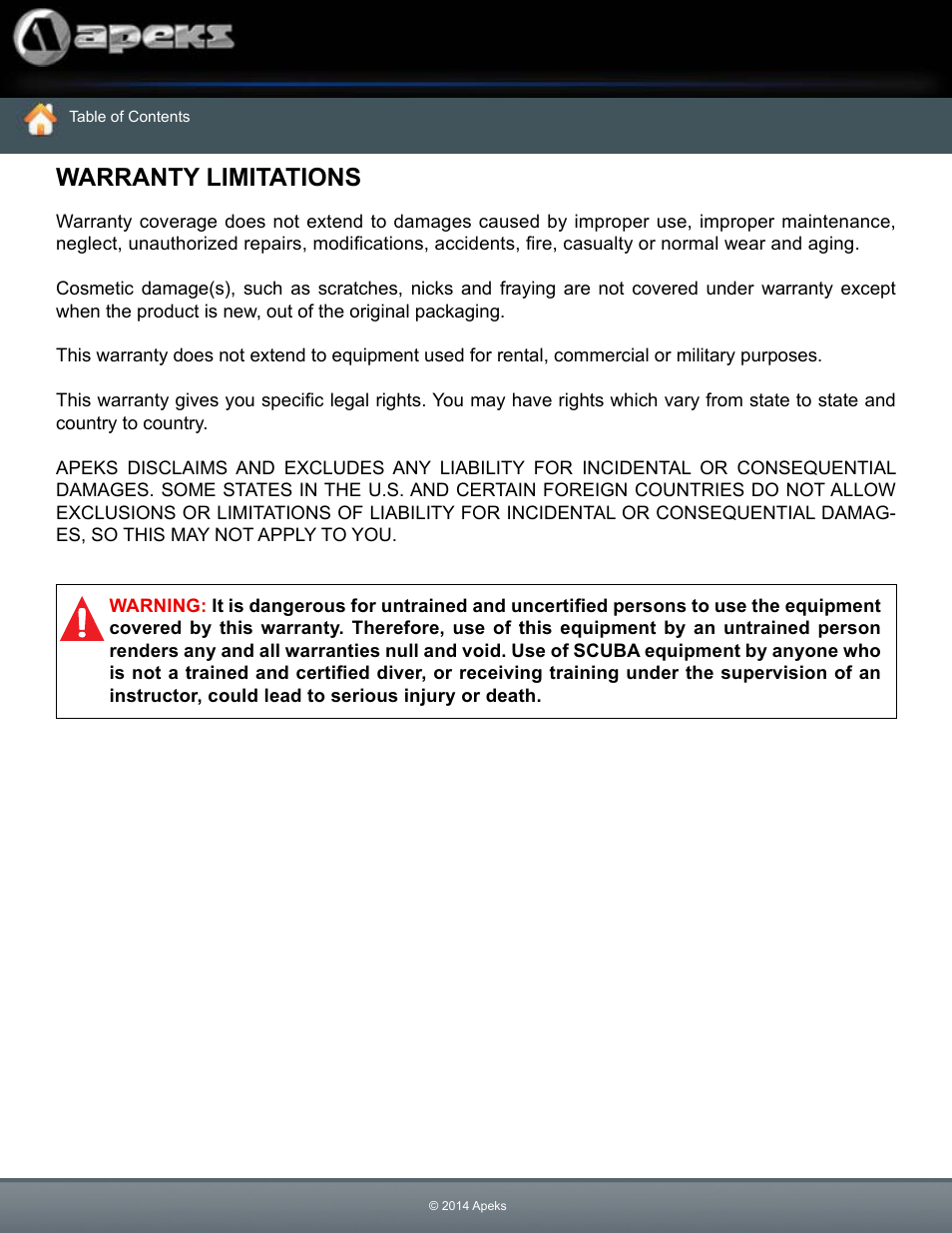 Warranty limitations | Aqua Lung WTX-D Buoyancy System User Manual | Page 42 / 42