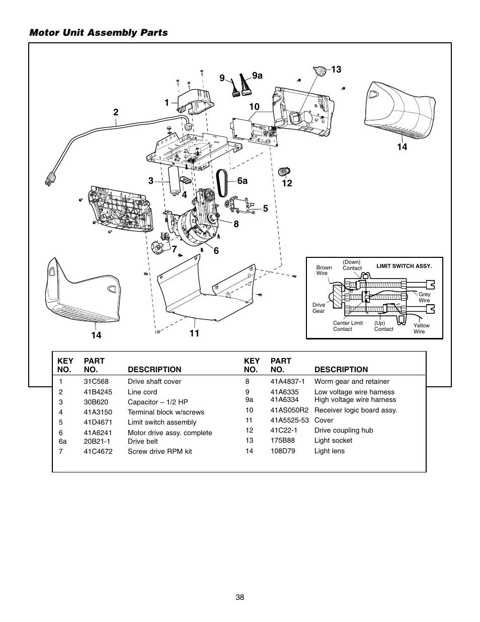 Motor unit assembly parts | Chamberlain 995XD User Manual | Page 38 / 40