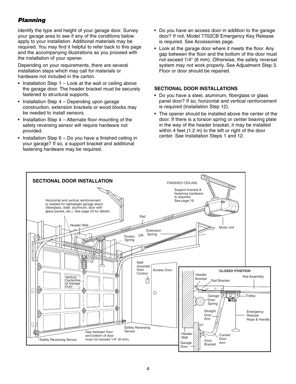 Planning, Sectional door installations | Chamberlain 995XD User Manual | Page 4 / 40