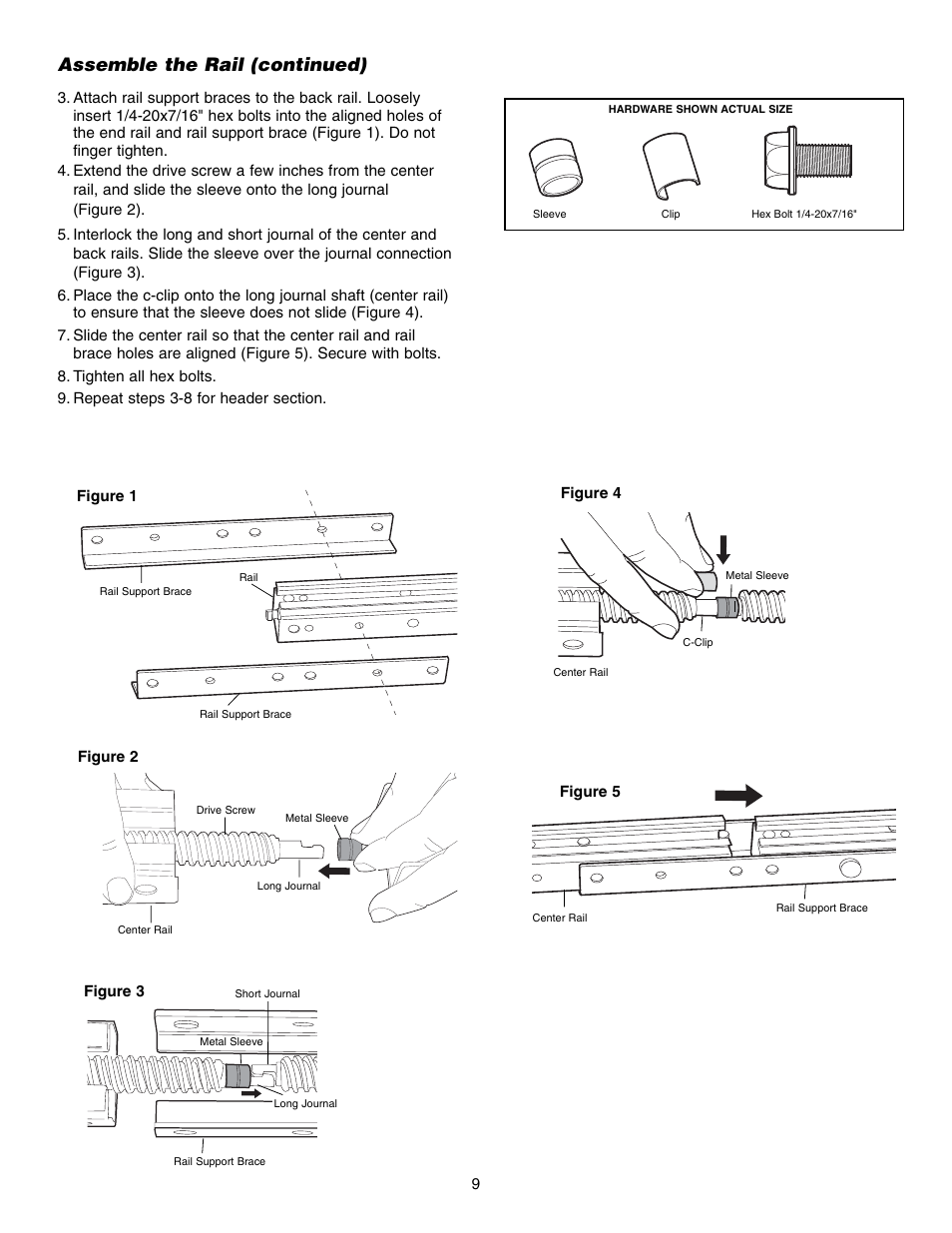 Assemble the rail (continued) | Chamberlain 995XD User Manual | Page 9 / 40