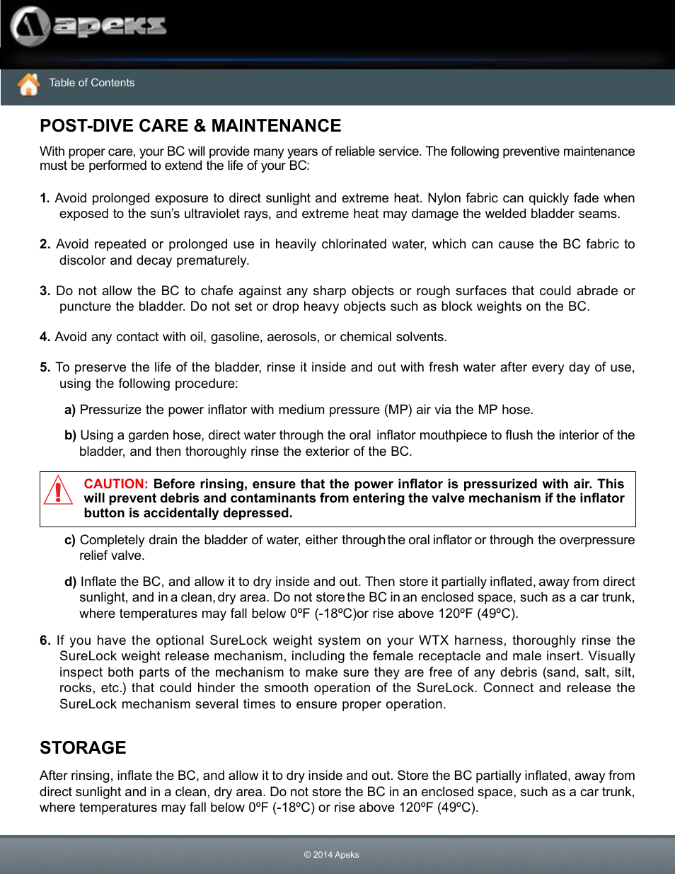 Postdive care and maintenance storage, Post-dive care & maintenance, Storage | Aqua Lung WTX Buoyancy System User Manual | Page 42 / 42