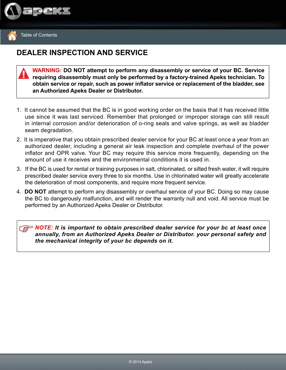 Dealer inspection and service | Aqua Lung WTX Buoyancy System User Manual | Page 6 / 42