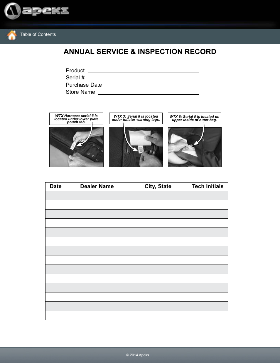 Annual service and inspection record, Annual service & inspection record | Aqua Lung WTX Buoyancy System User Manual | Page 7 / 42