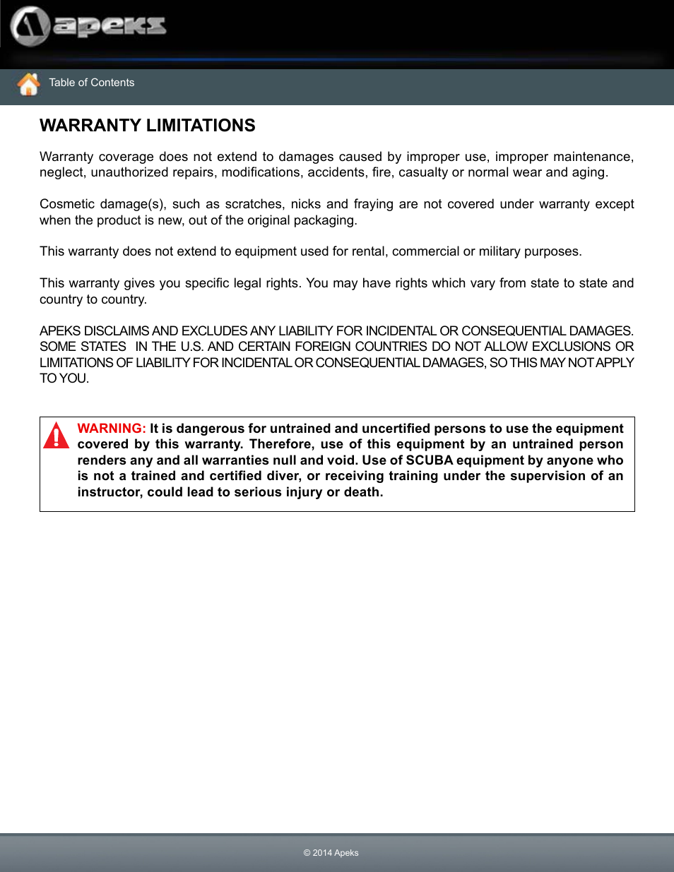 Warranty limitations | Aqua Lung WTX Buoyancy System User Manual | Page 9 / 42