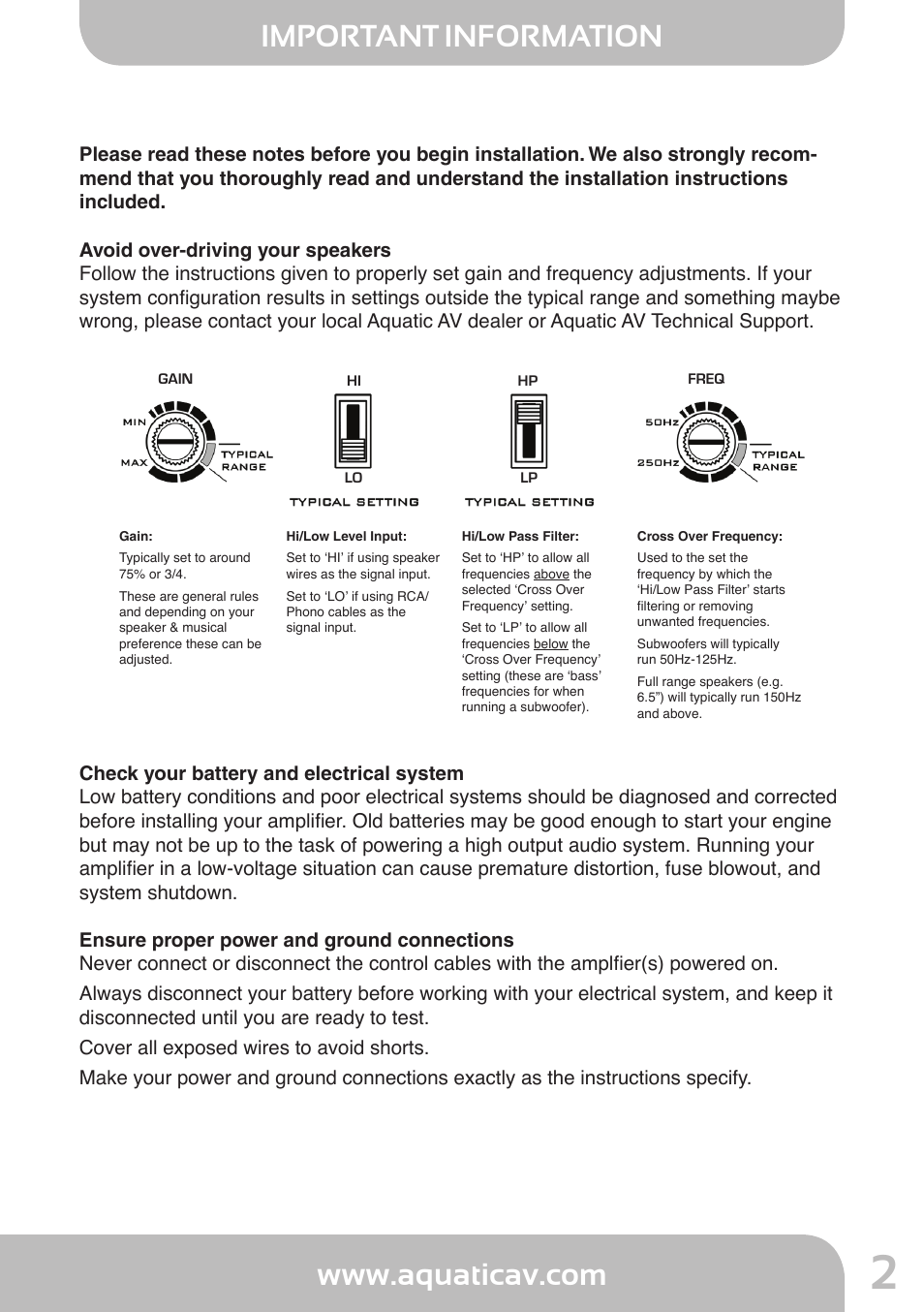 Important information | Aquatic AV AQ-AD300.2 User Manual | Page 2 / 18