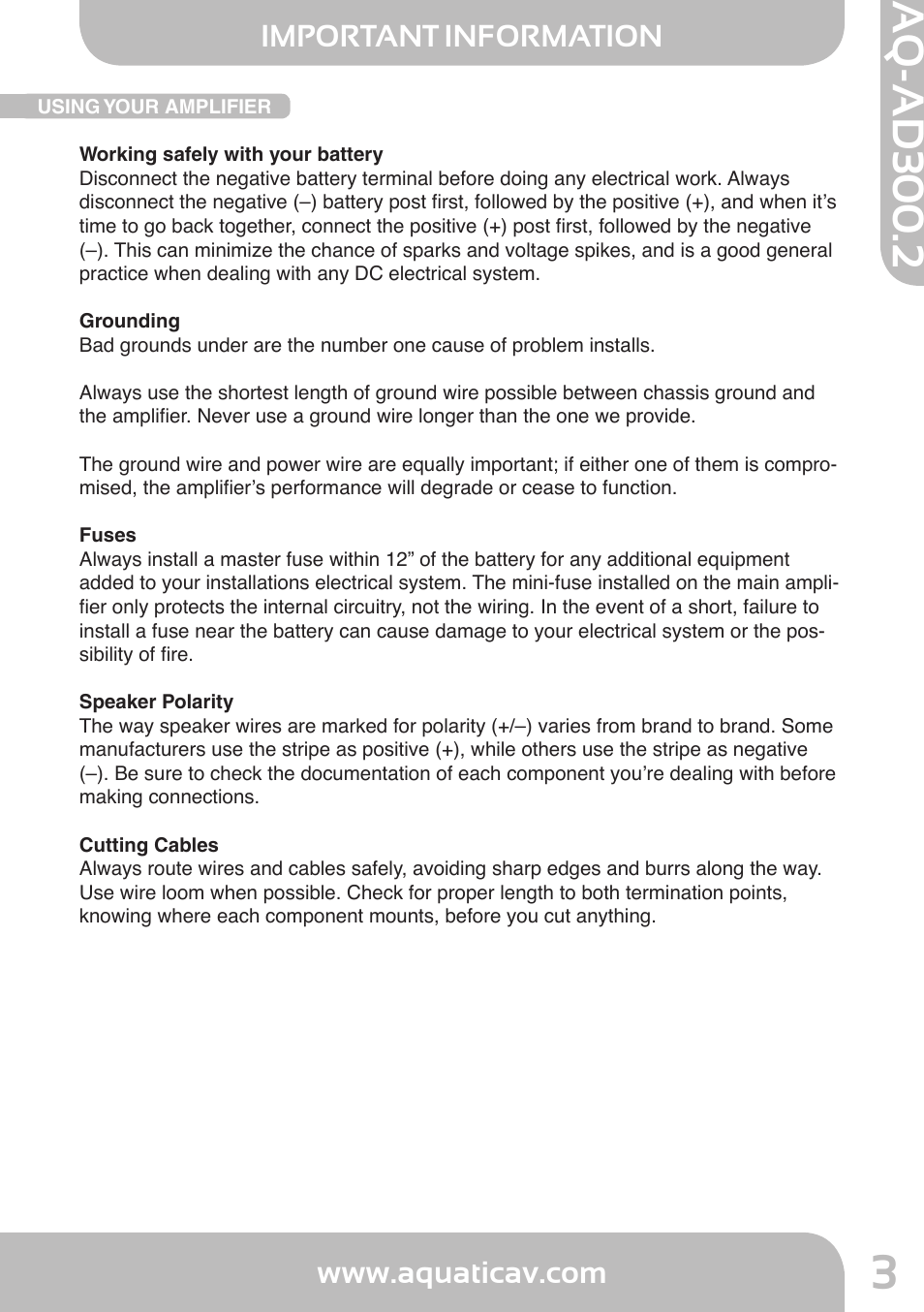 Aq-ad300.2, Important information | Aquatic AV AQ-AD300.2 User Manual | Page 3 / 18