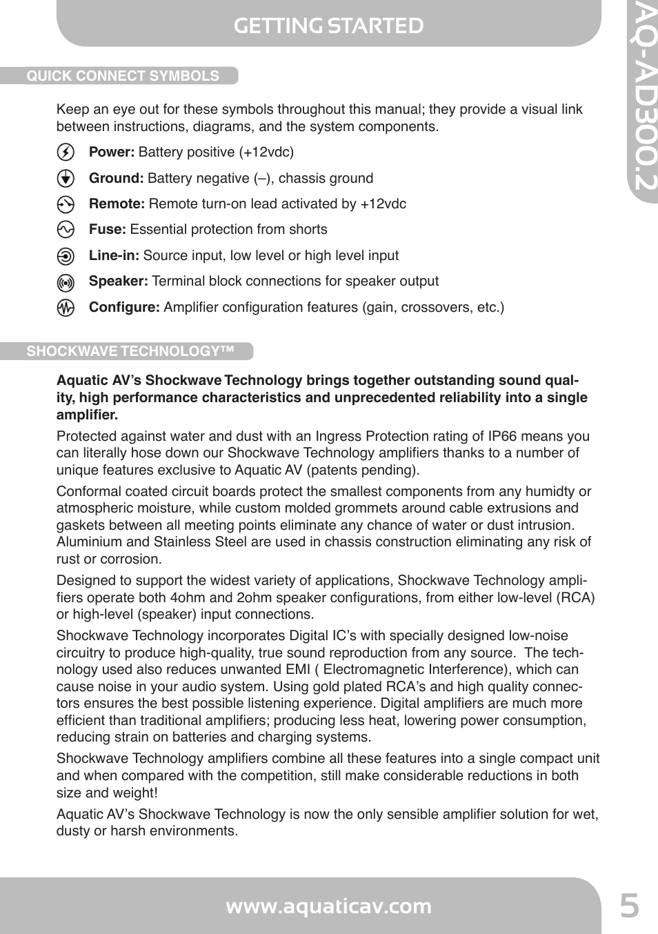 Aq-ad300.2, Getting started | Aquatic AV AQ-AD300.2 User Manual | Page 5 / 18