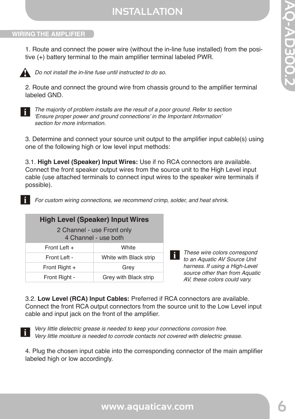 Aq-ad300.2, Installation | Aquatic AV AQ-AD300.2 User Manual | Page 6 / 18