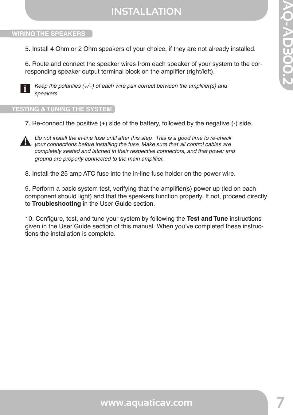 Aq-ad300.2, Installation | Aquatic AV AQ-AD300.2 User Manual | Page 7 / 18