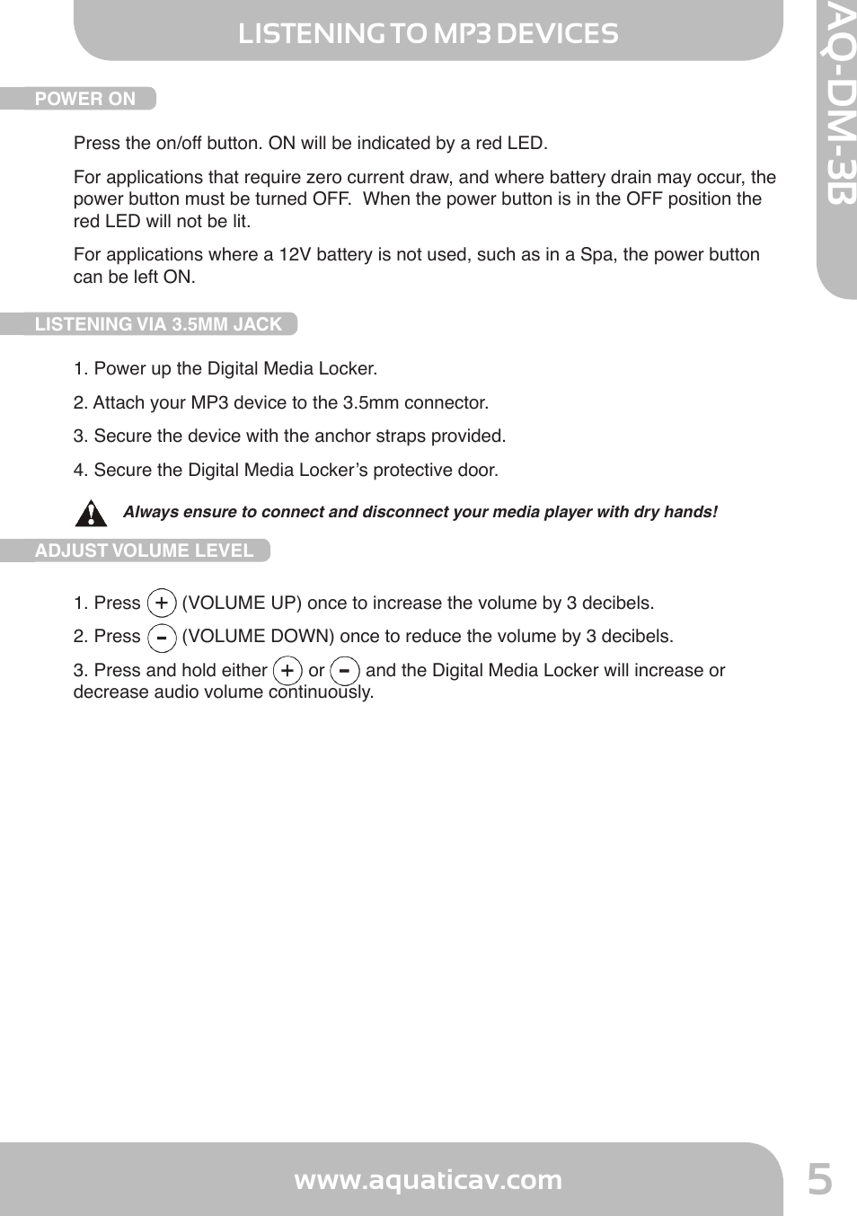 Aq-dm-3b, Listening to mp3 devices | Aquatic AV AQ-DM-3B User Manual | Page 5 / 8