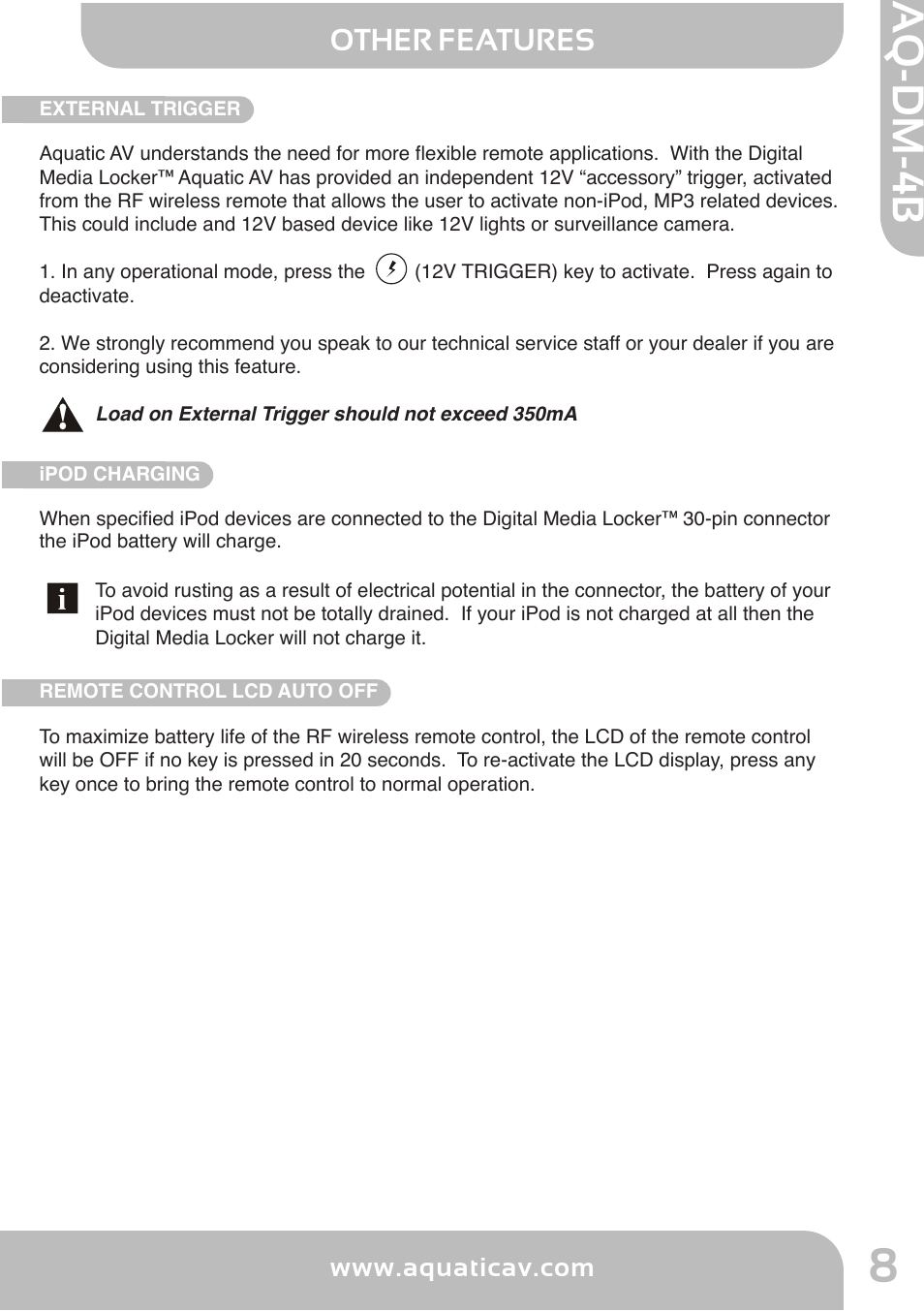 Aq -d m -4, Aq-dm-4b, Other features | Getting started | Aquatic AV AQ-DM-4B User Manual | Page 9 / 12