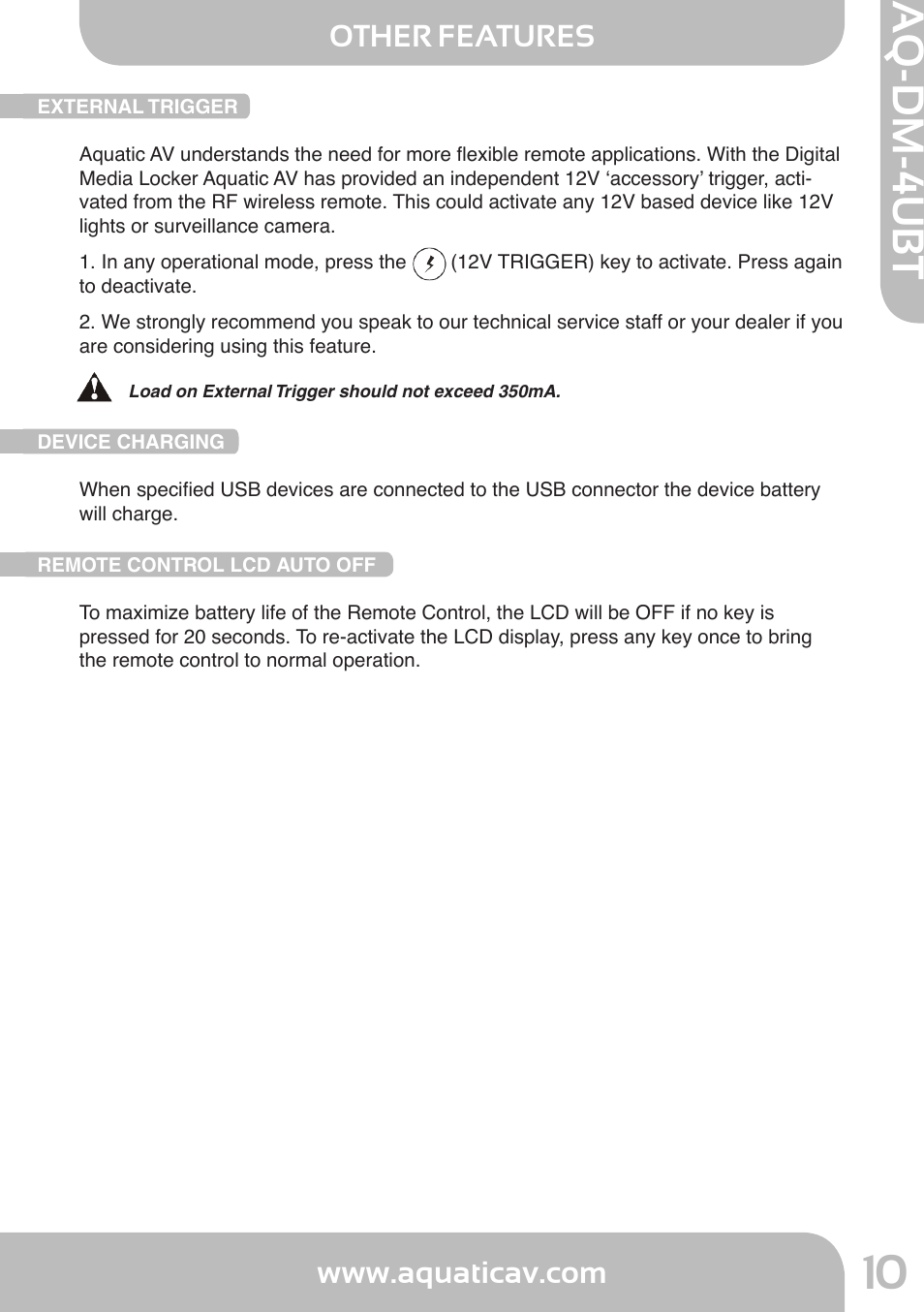 Aq-dm-4ubt, Other features | Aquatic AV AQ-DM-4UBT User Manual | Page 10 / 14