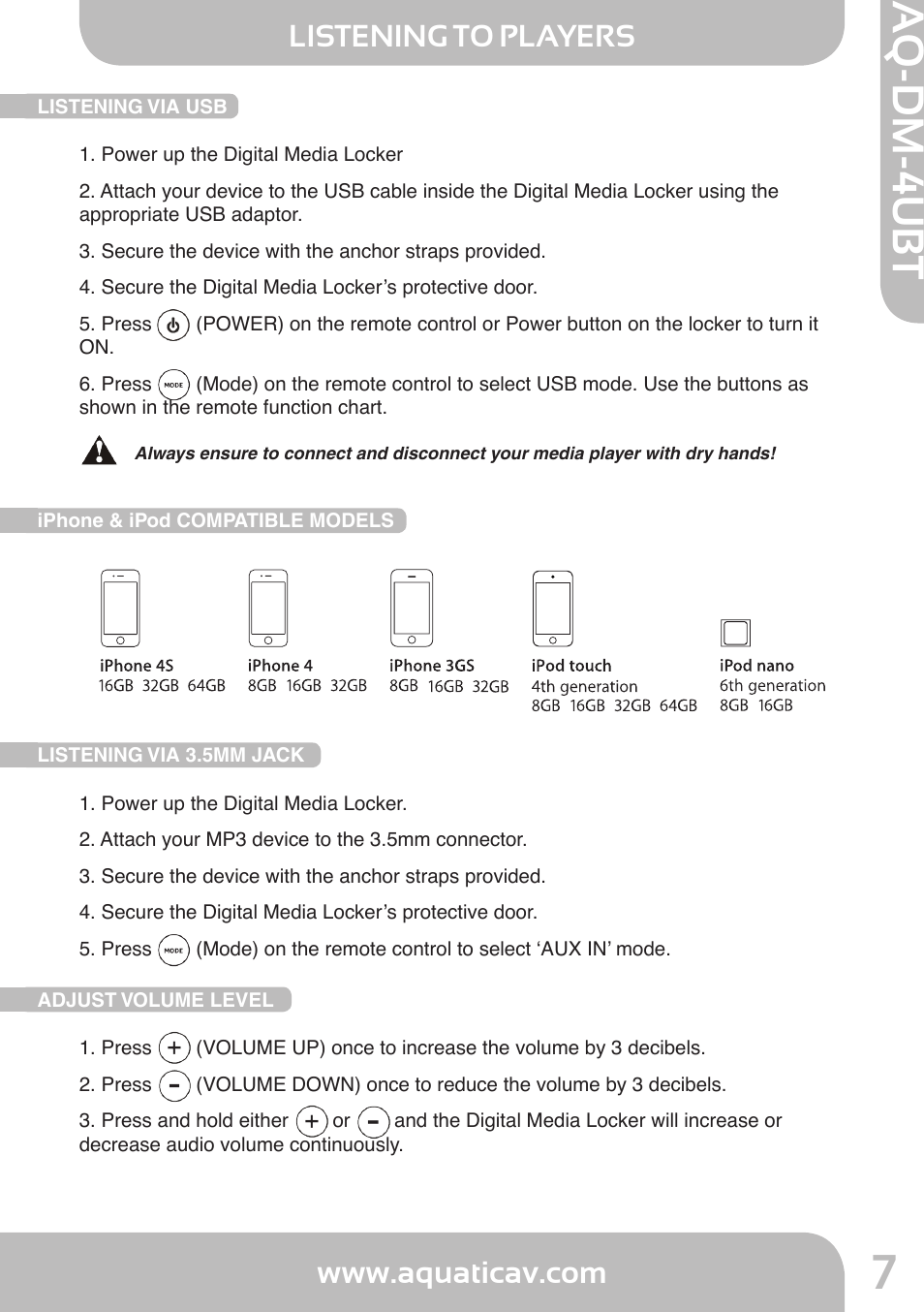 Aq-dm-4ubt, Listening to players | Aquatic AV AQ-DM-4UBT User Manual | Page 7 / 14