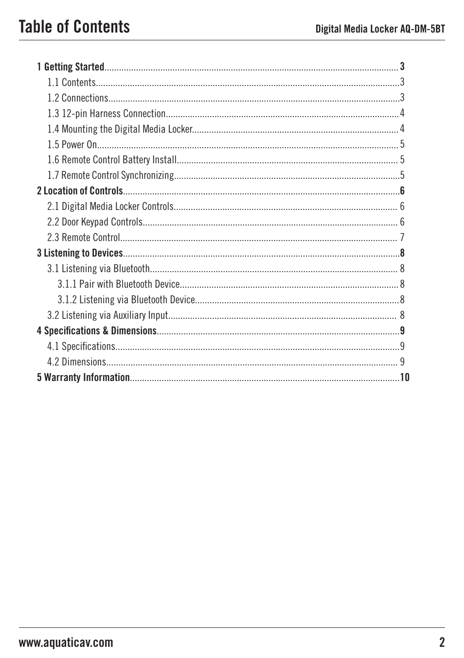 Aquatic AV AQ-DM-5BT User Manual | Page 2 / 12