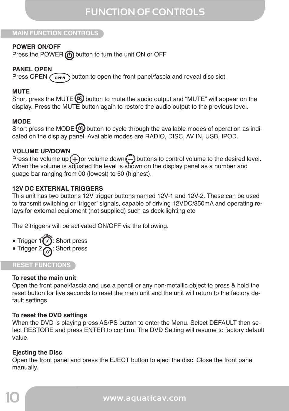 Aq -d v d -4, System set up menu, Function of controls | Aquatic AV AQ-DVD-4 User Manual | Page 10 / 40