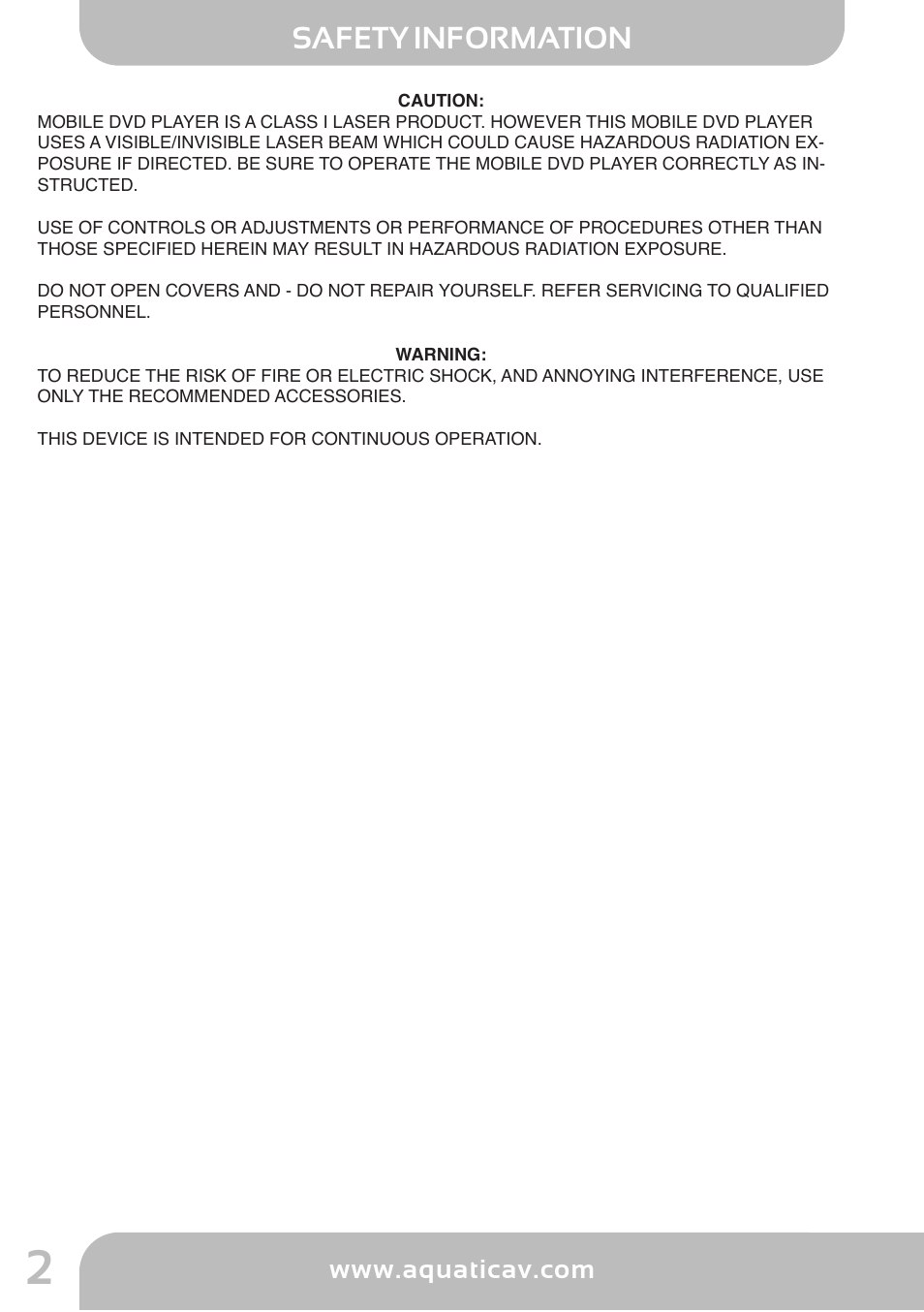 Aq -d v d -4 | Aquatic AV AQ-DVD-4 User Manual | Page 2 / 40