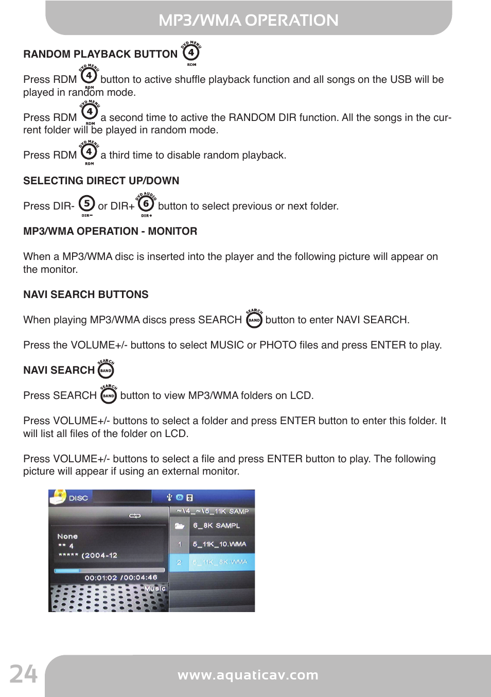 Aq -d v d -4, Dual zone operation, Mp3/wma operation | Aquatic AV AQ-DVD-4 User Manual | Page 24 / 40