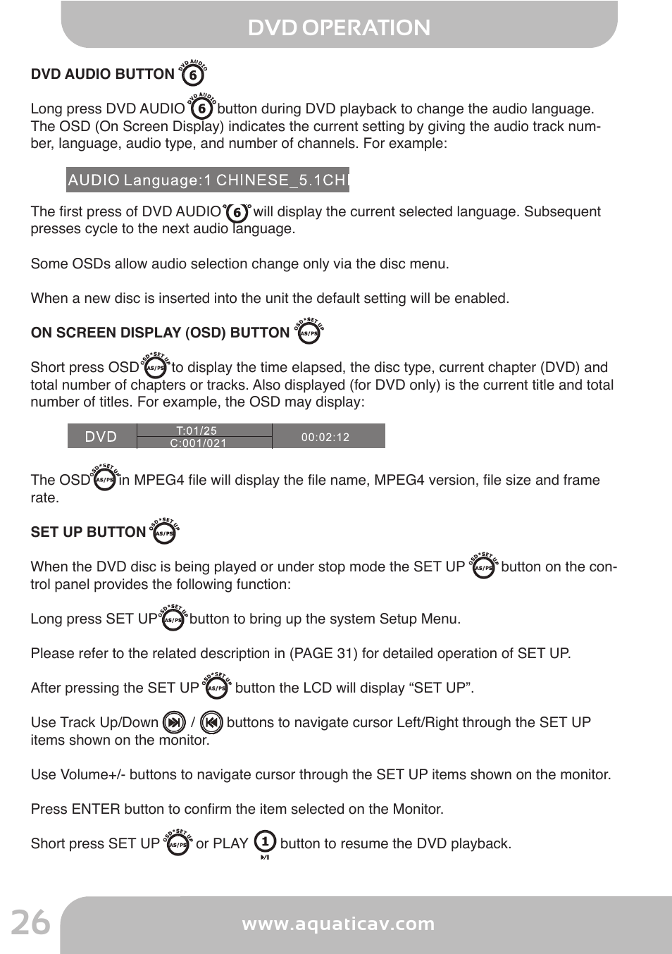 Aq -d v d -4, Settings operation - rds menu, Dvd operation | Aquatic AV AQ-DVD-4 User Manual | Page 26 / 40