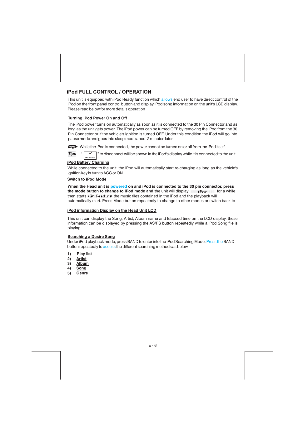 Ipod full control / operation | Aquatic AV AQ-IP-3B User Manual | Page 7 / 22
