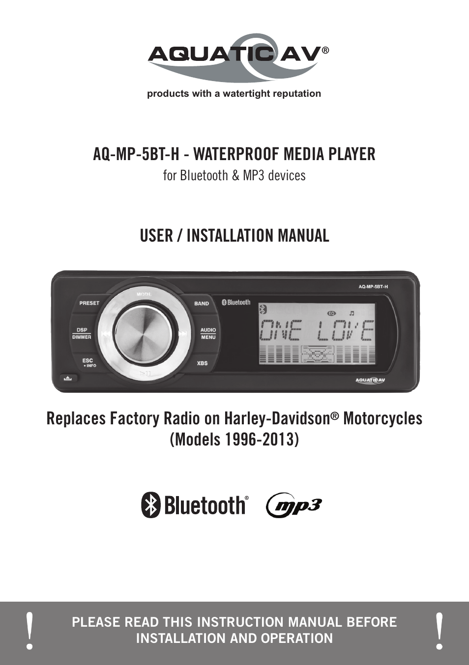 Aquatic AV AQ-MP-5BT-H User Manual | 15 pages