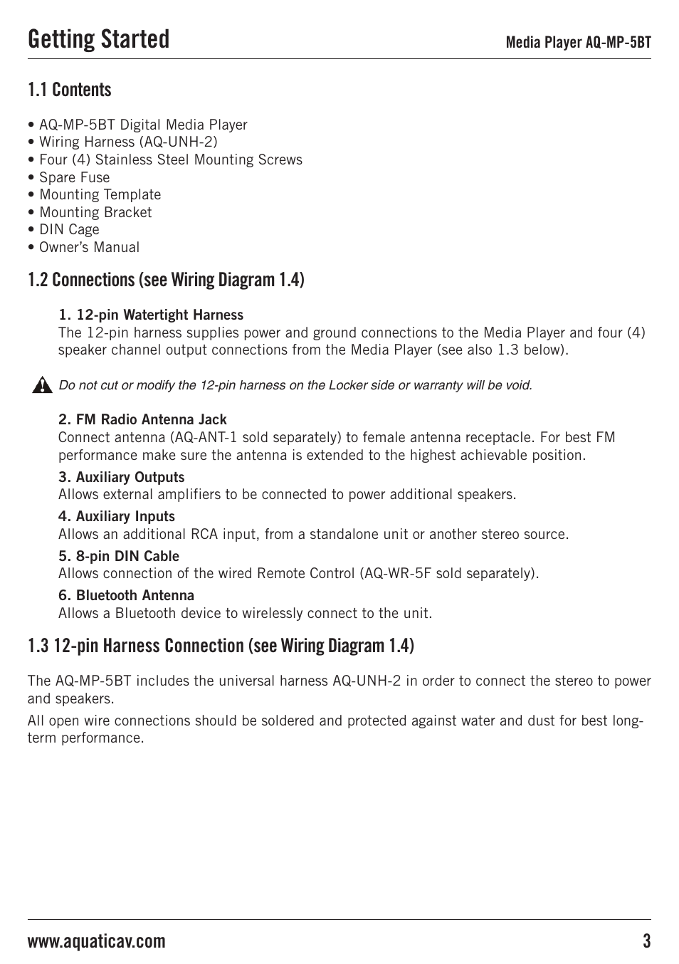 Getting started | Aquatic AV AQ-MP-5BT User Manual | Page 3 / 16