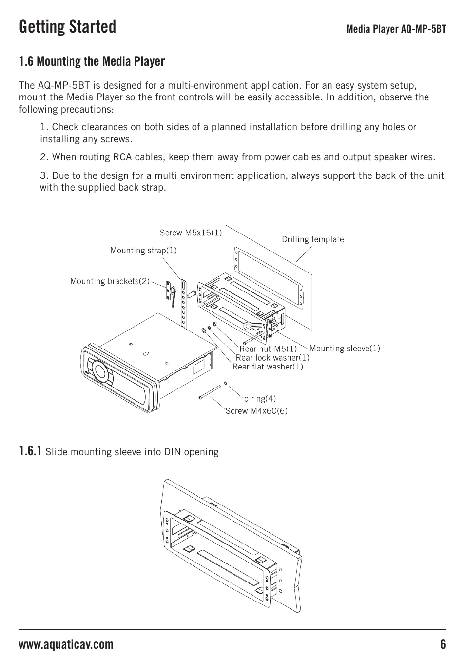 Getting started | Aquatic AV AQ-MP-5BT User Manual | Page 6 / 16