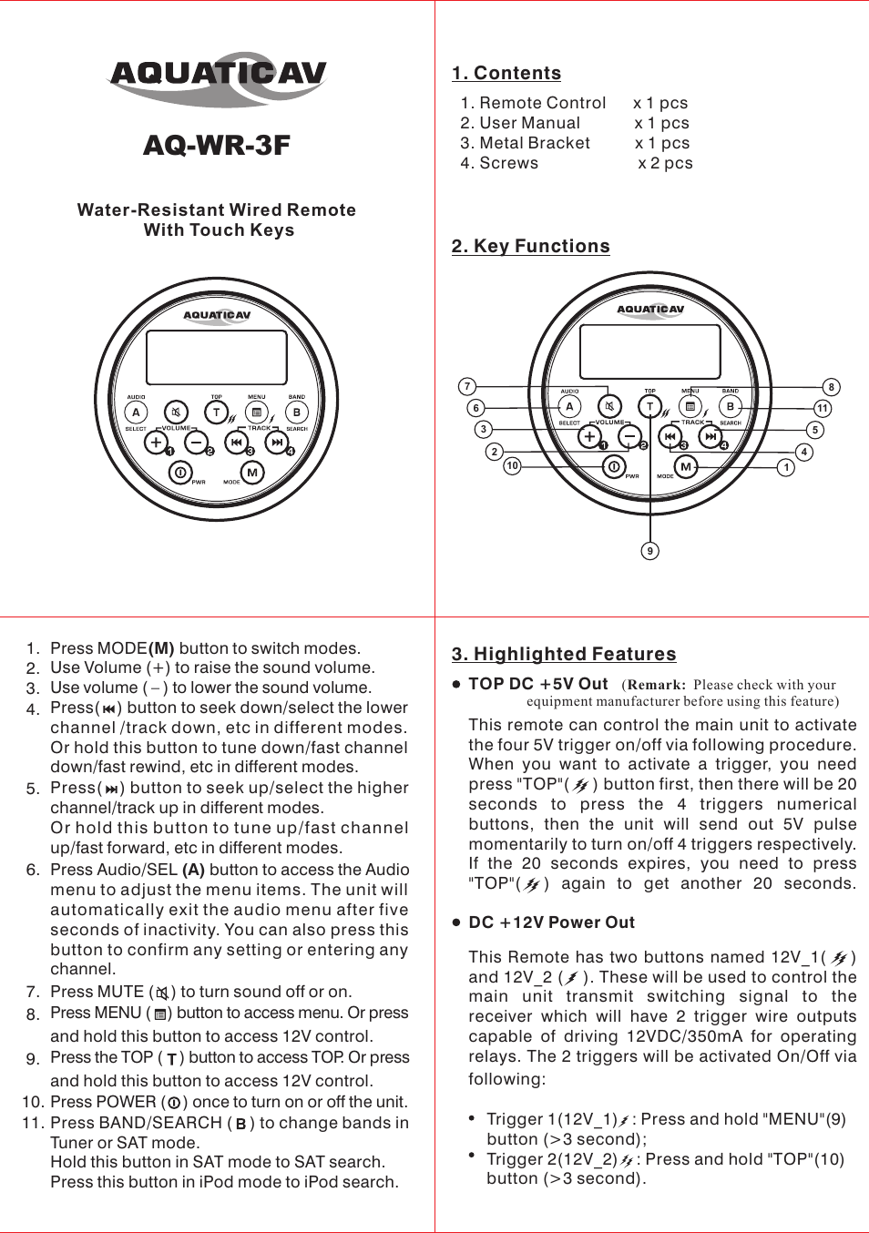 Aquatic AV AQ-WR-3F User Manual | 1 page