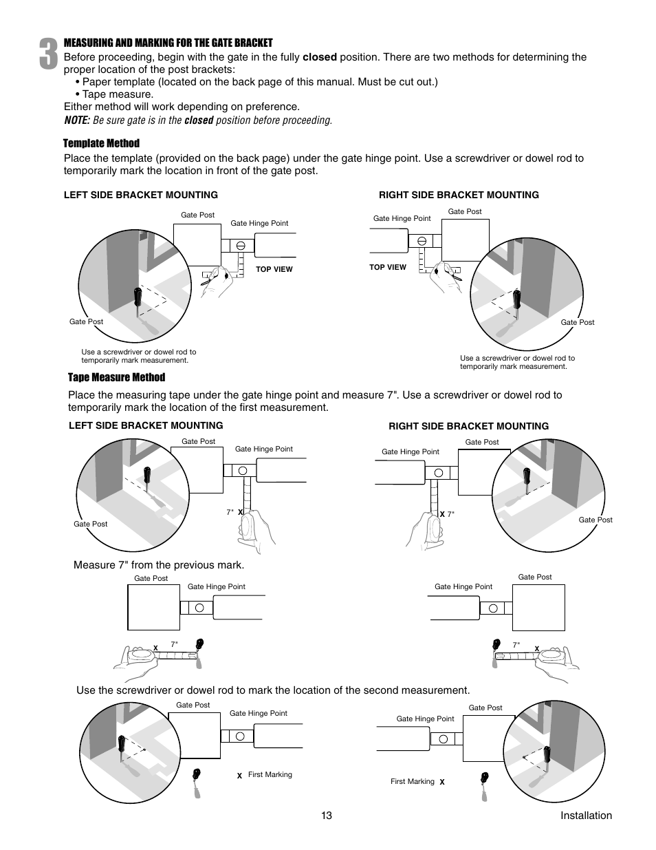 Measuring and marking for the gate bracket | Chamberlain LA412 User Manual | Page 13 / 48